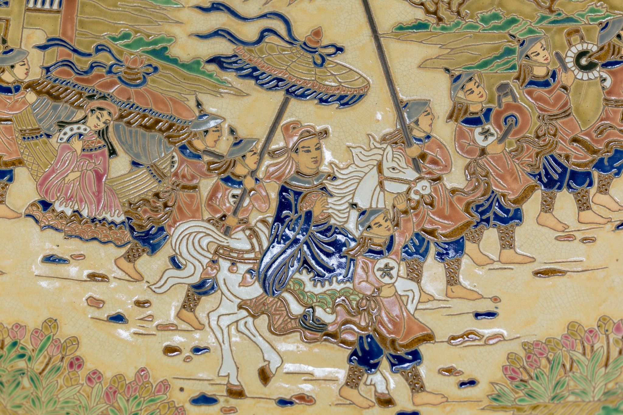 Đĩa mỹ nghệ Quan trạng về làng, gốm thủ công Nam bộ, R95cm