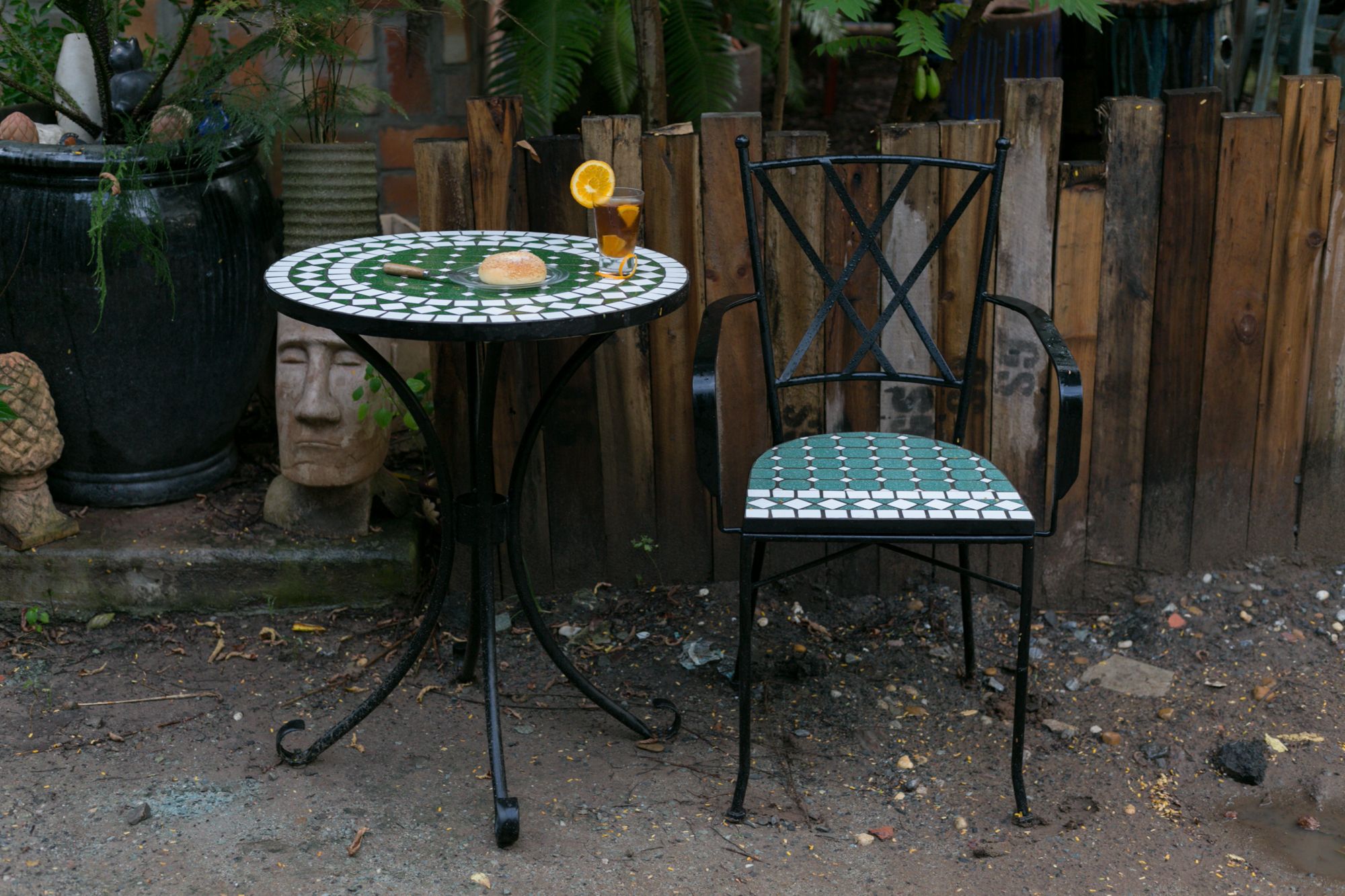 Mosaic hiện đại, bàn ghép gốm họa tiết xanh lá, D60cm