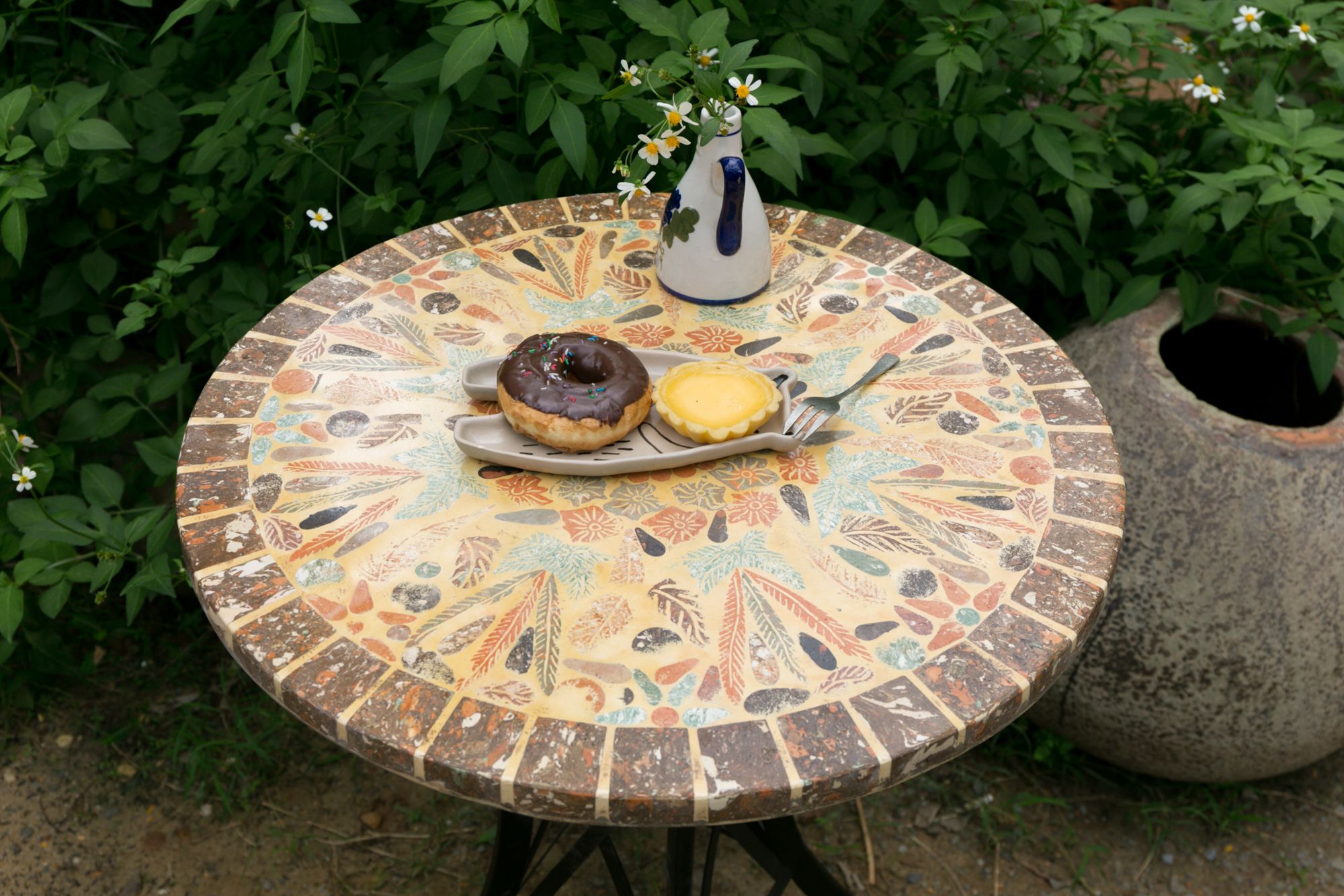  Mosaic cổ điển, bàn ghép gốm cổ điển họa tiết sáng, D60cm 