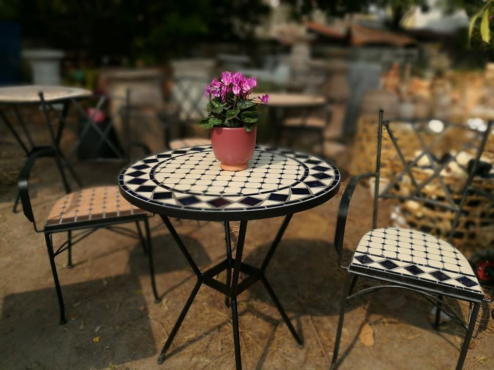 Mosaic hiện đại, mặt bàn gốm tròn, hoa văn số 1