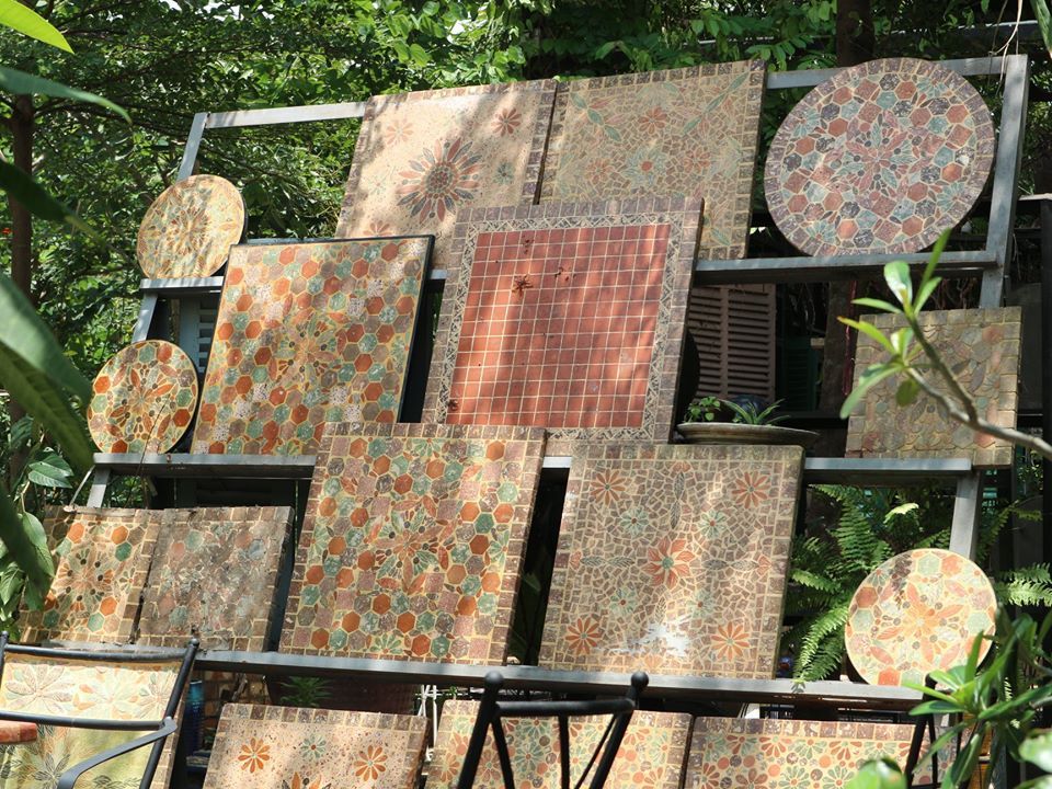 Mosaic cổ điển, mặt bàn gốm vuông, R60 - R70cm