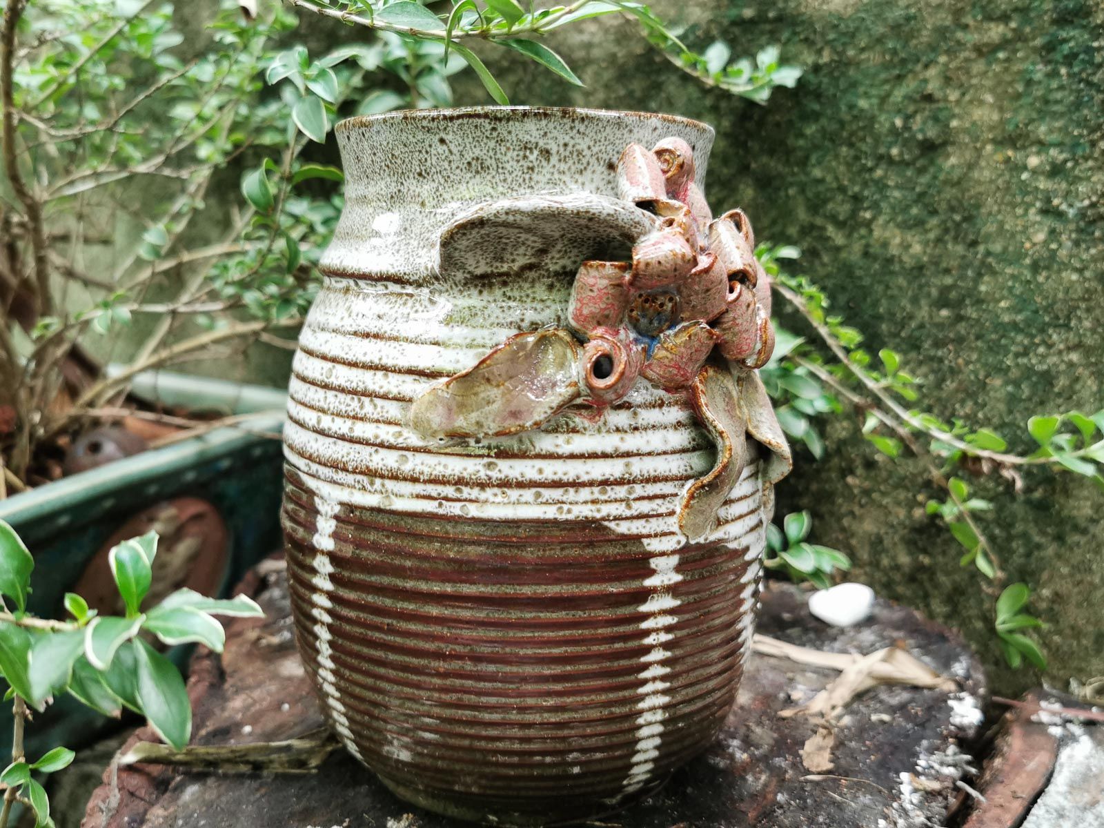Bình đắp nổi nồi 2 tai, H16cm