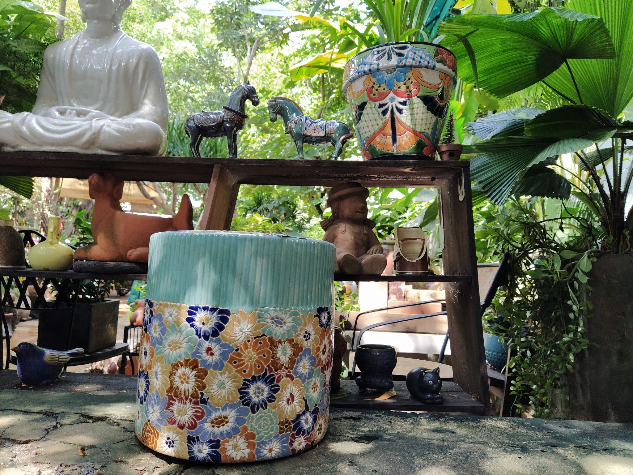 Đôn trụ tròn bách hoa, gốm mỹ nghệ Nam bộ, C40 x R40cm