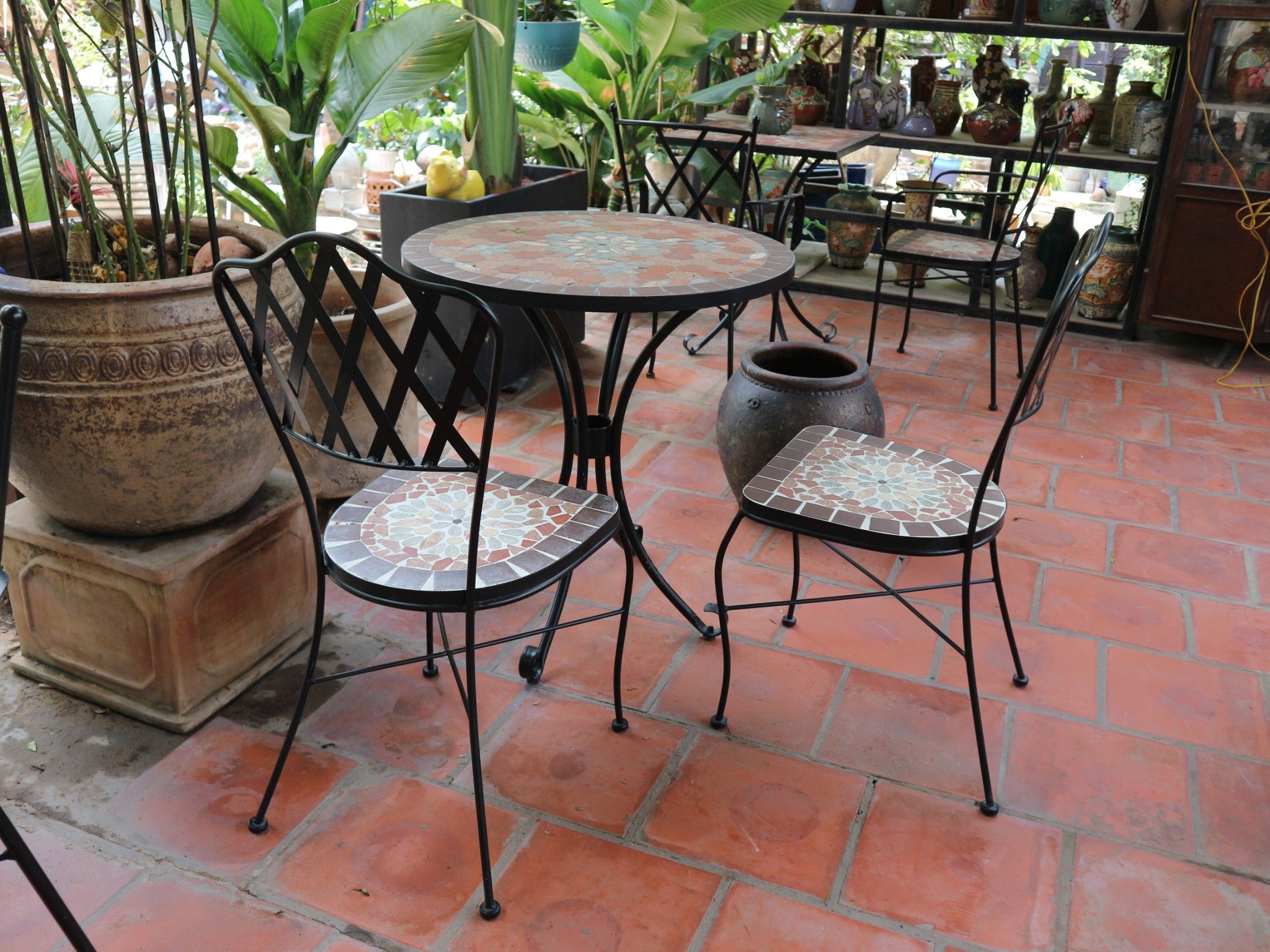 Mosaic hiện đại, ghế ghép gốm mặt hoa tuyết không tay, 46 x 58 x 92cm