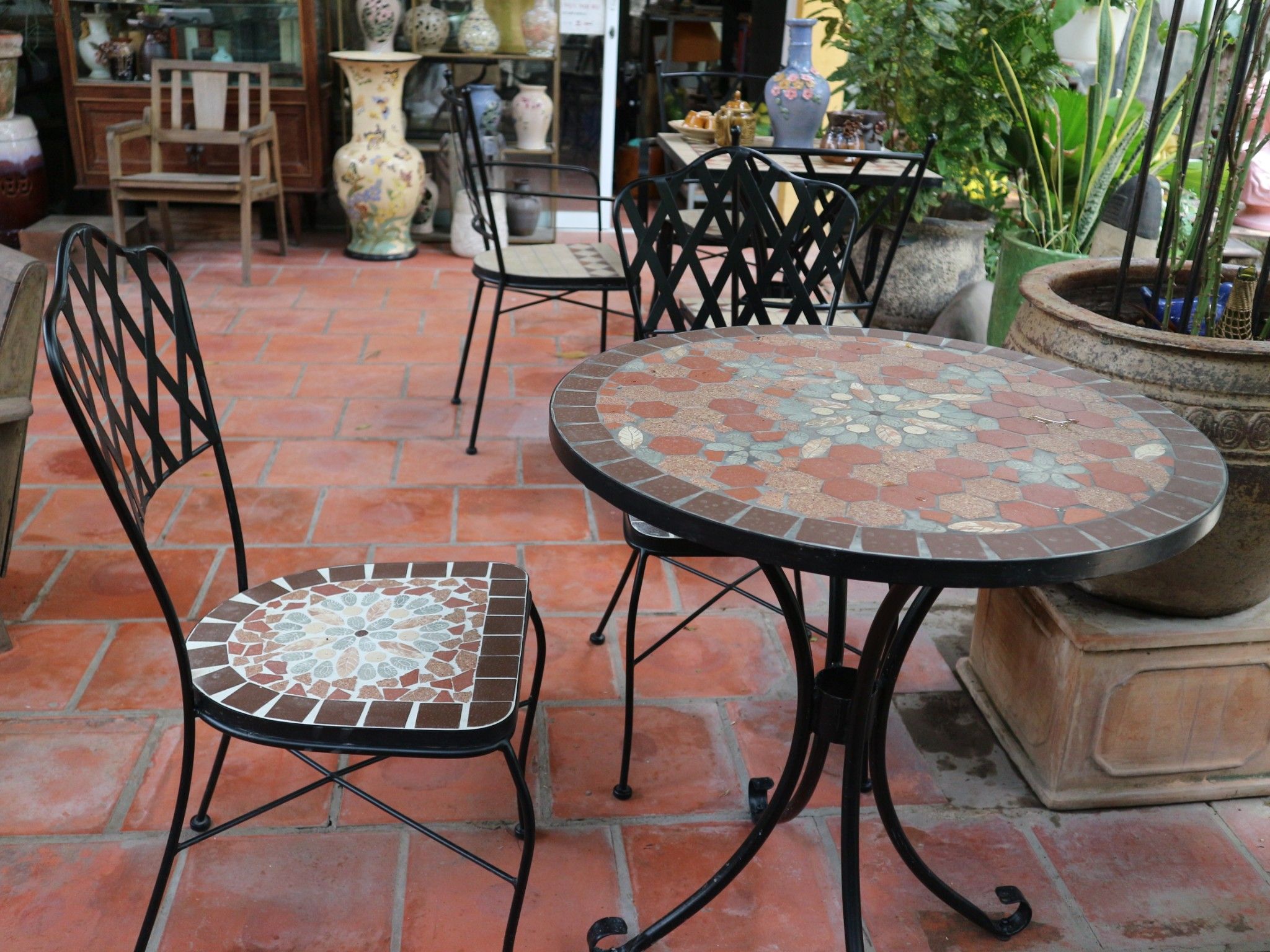 Mosaic hiện đại, bàn ghép gốm tròn hoa văn hoa tuyết, R60cm