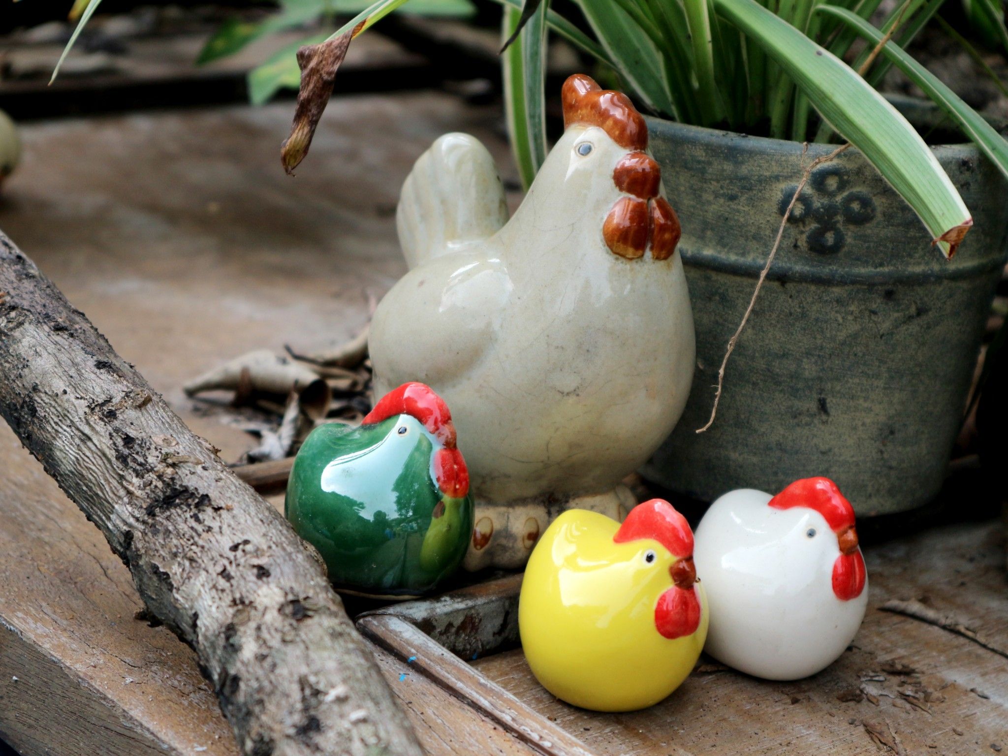 Gà trống, mái men bông nhạt, H 15cm