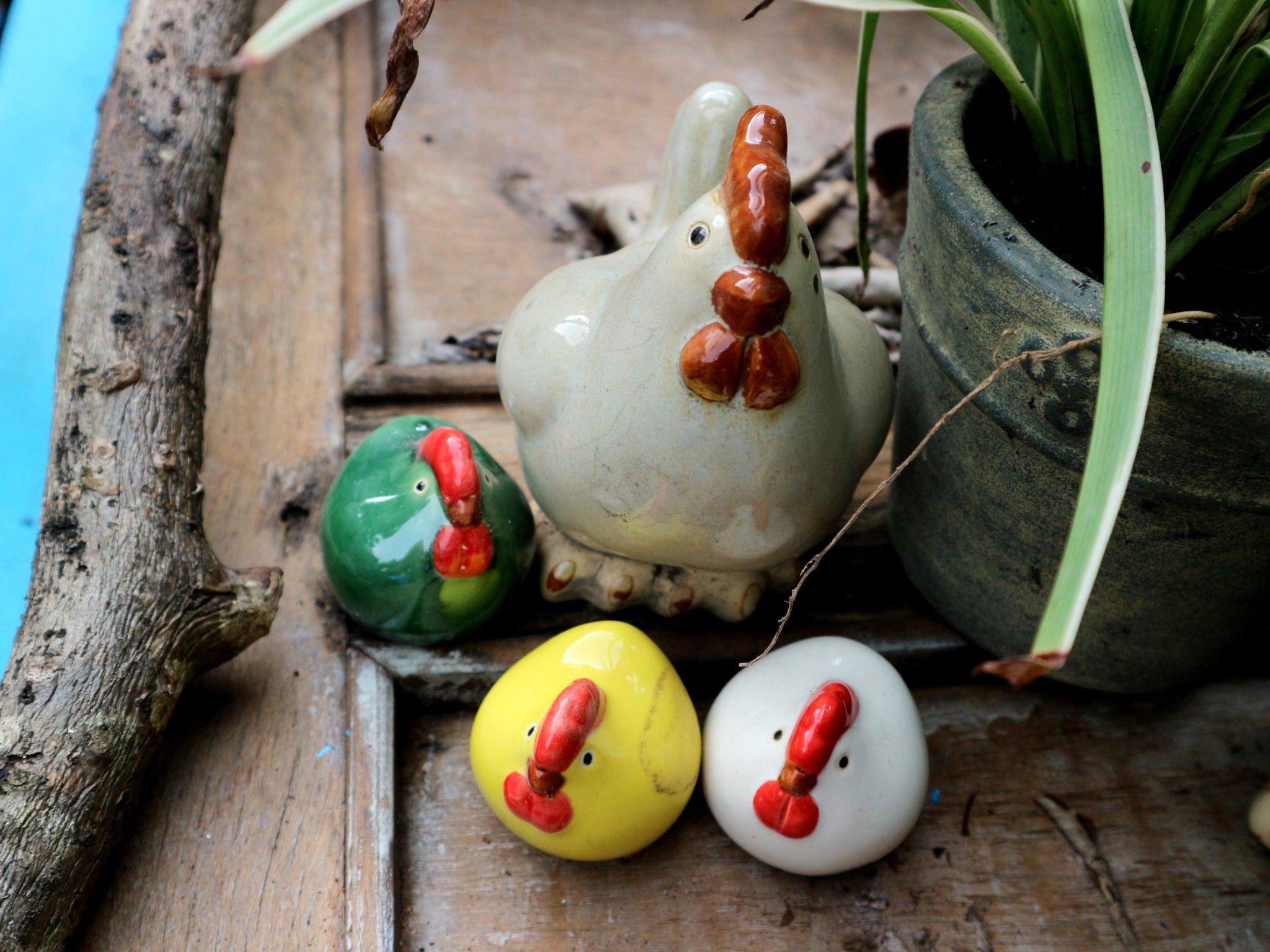 Gà trống, mái men bông nhạt, H 15cm