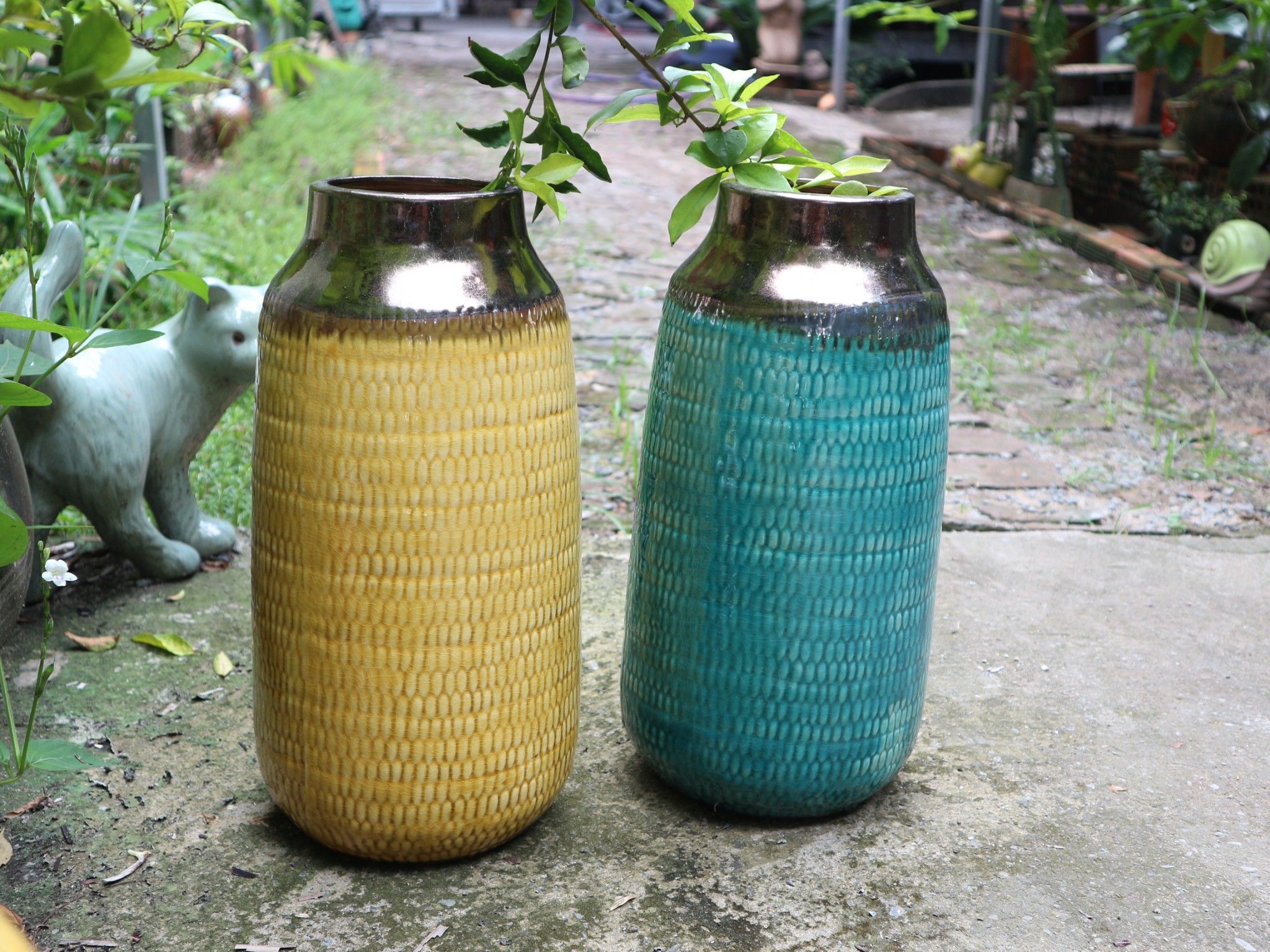 Bình sữa cổ đồng xanh lá, H37 cm