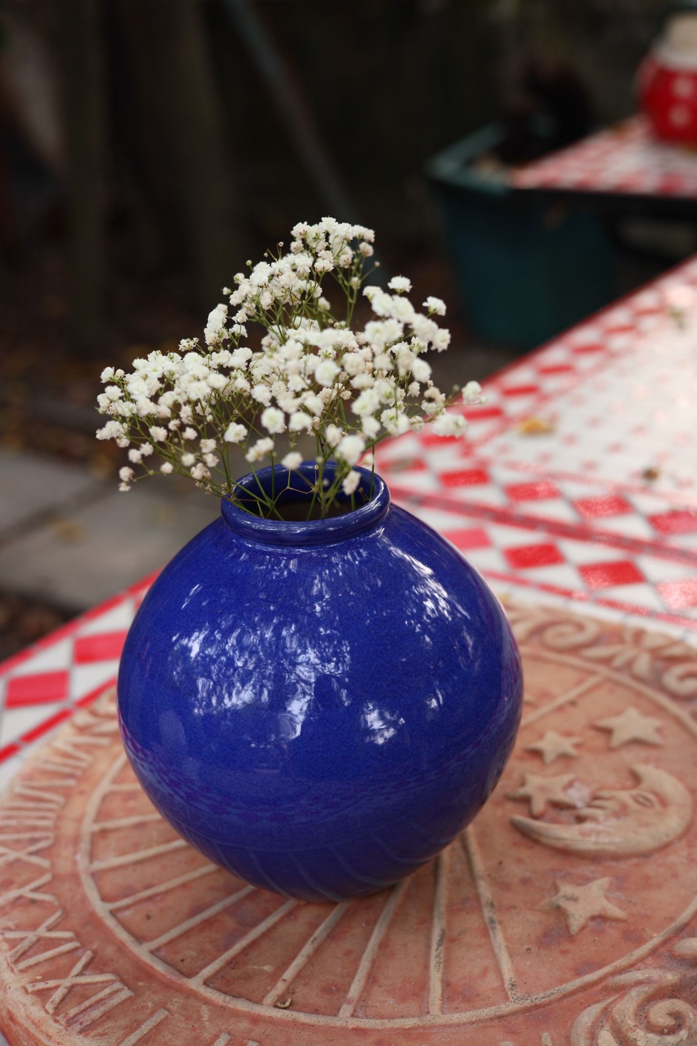  Bình trám bầu xanh dương, bình cắm hoa gốm Nam Bộ, R8 x C20cm 