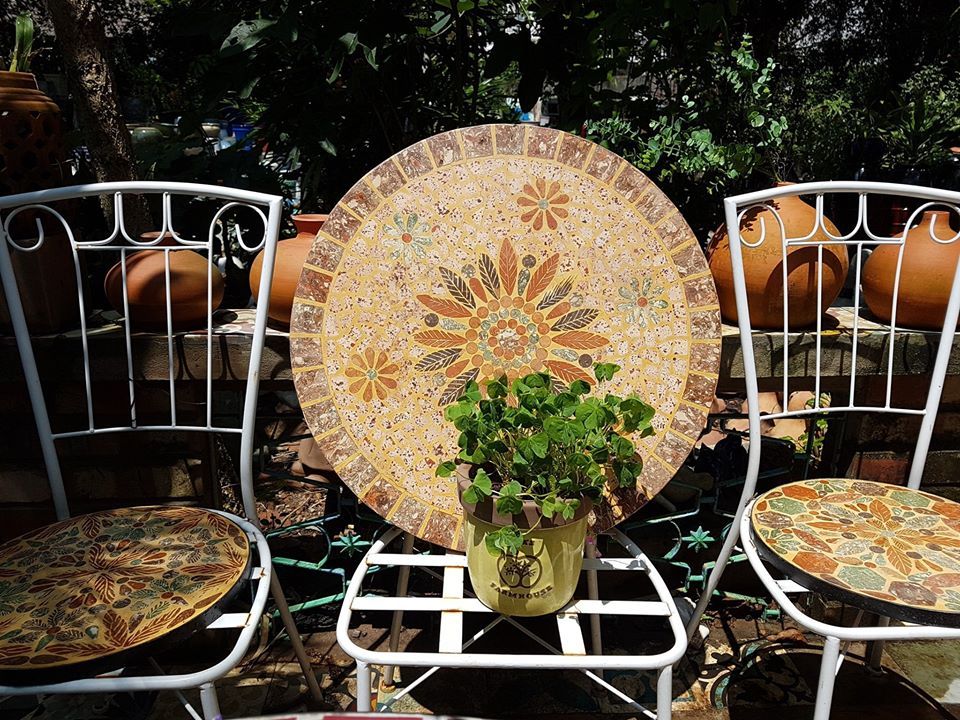 Mosaic cổ điển, mặt bàn gốm tròn, R60 cm