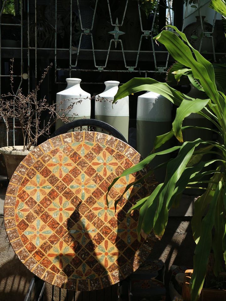 Mosaic cổ điển, mặt bàn gốm tròn, R60 cm