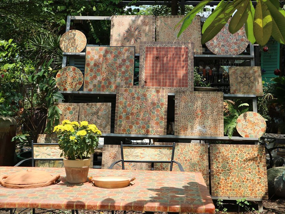 Mosaic cổ điển, mặt bàn gốm vuông, R60 - R70cm