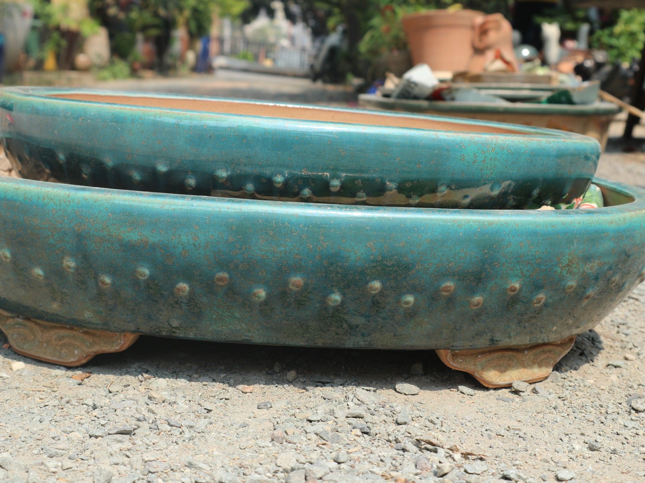 Chậu bonsai Lá, oval chấm bi, bộ 2