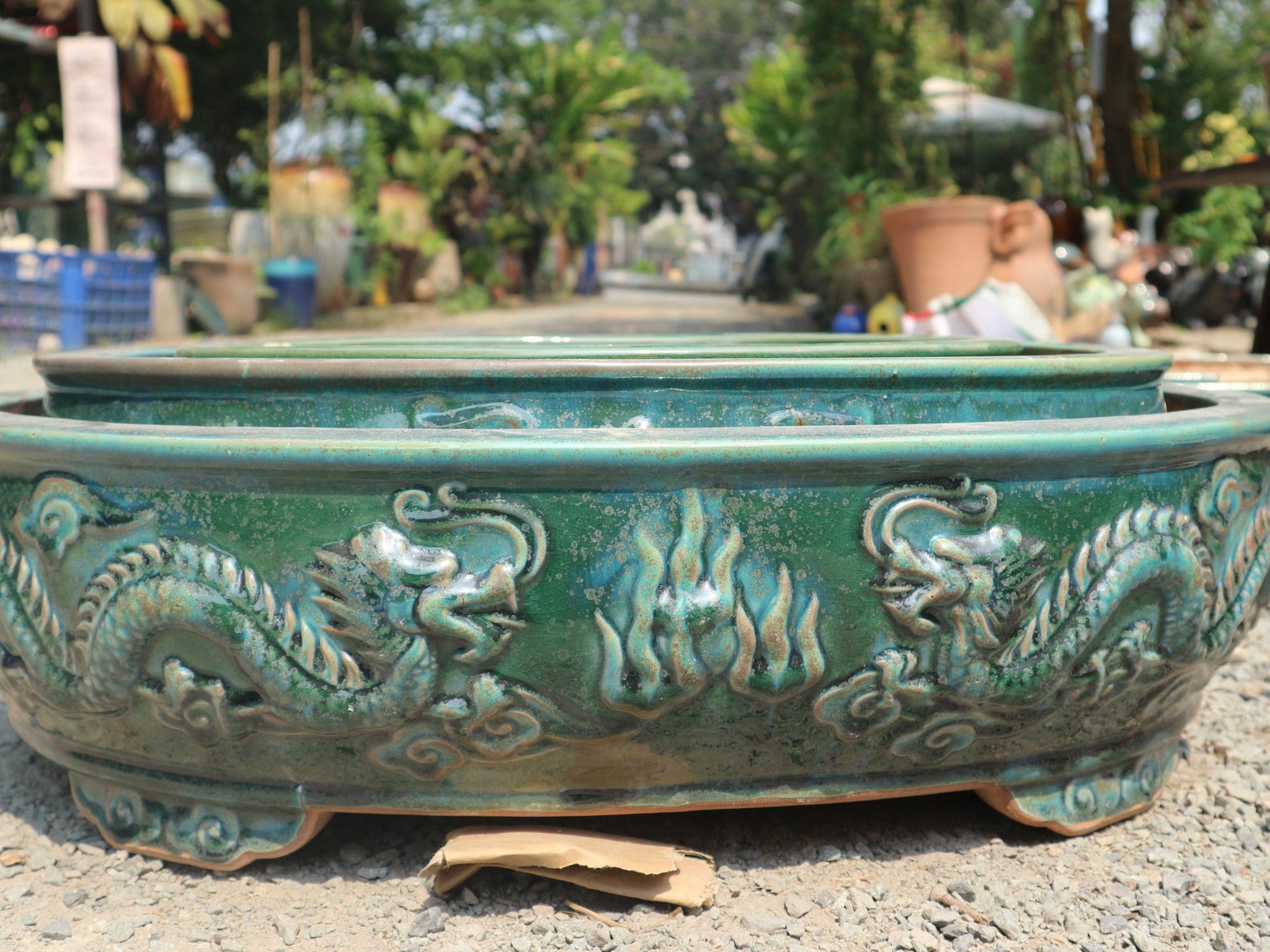 Chậu bonsai Lá, oval Rồng, bộ 4- 0102v3g034
