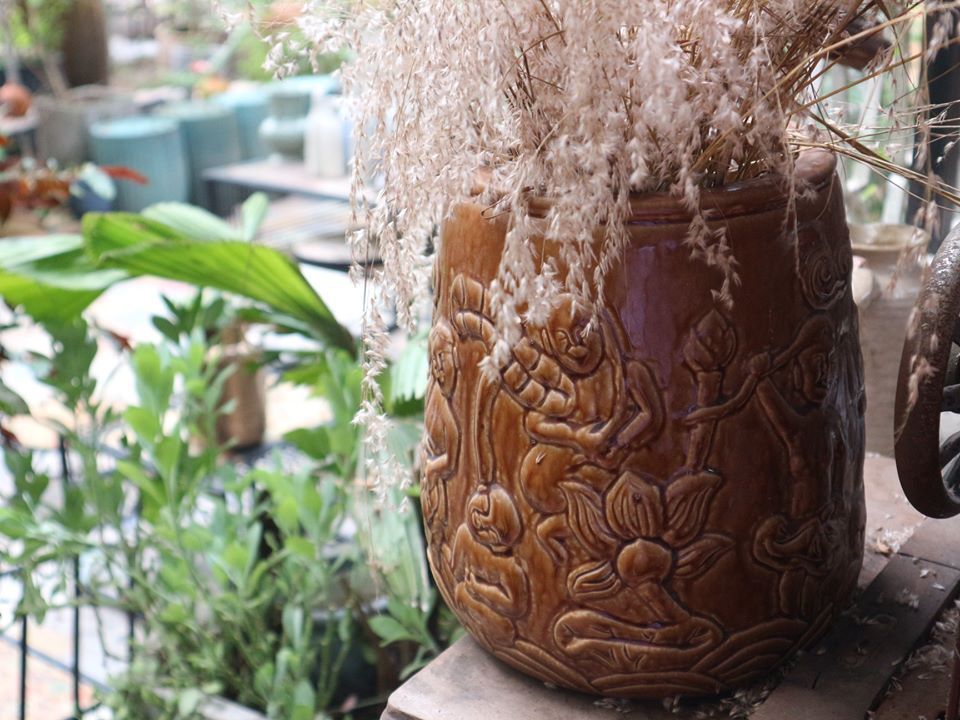 Thạp gốm tắm sen Hiên Vân, H30 cm