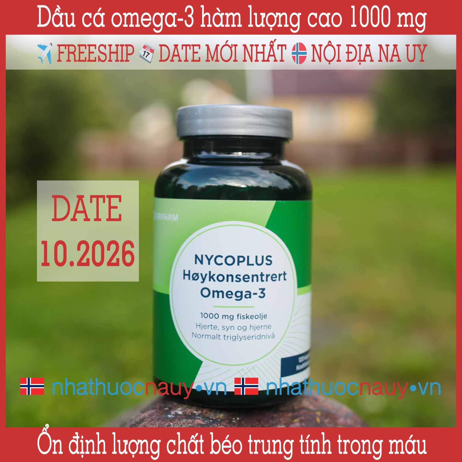 Dầu cá omega-3 hàm lượng cao | Nycoplus Høykonsentrert Omega-3 1000 mg
