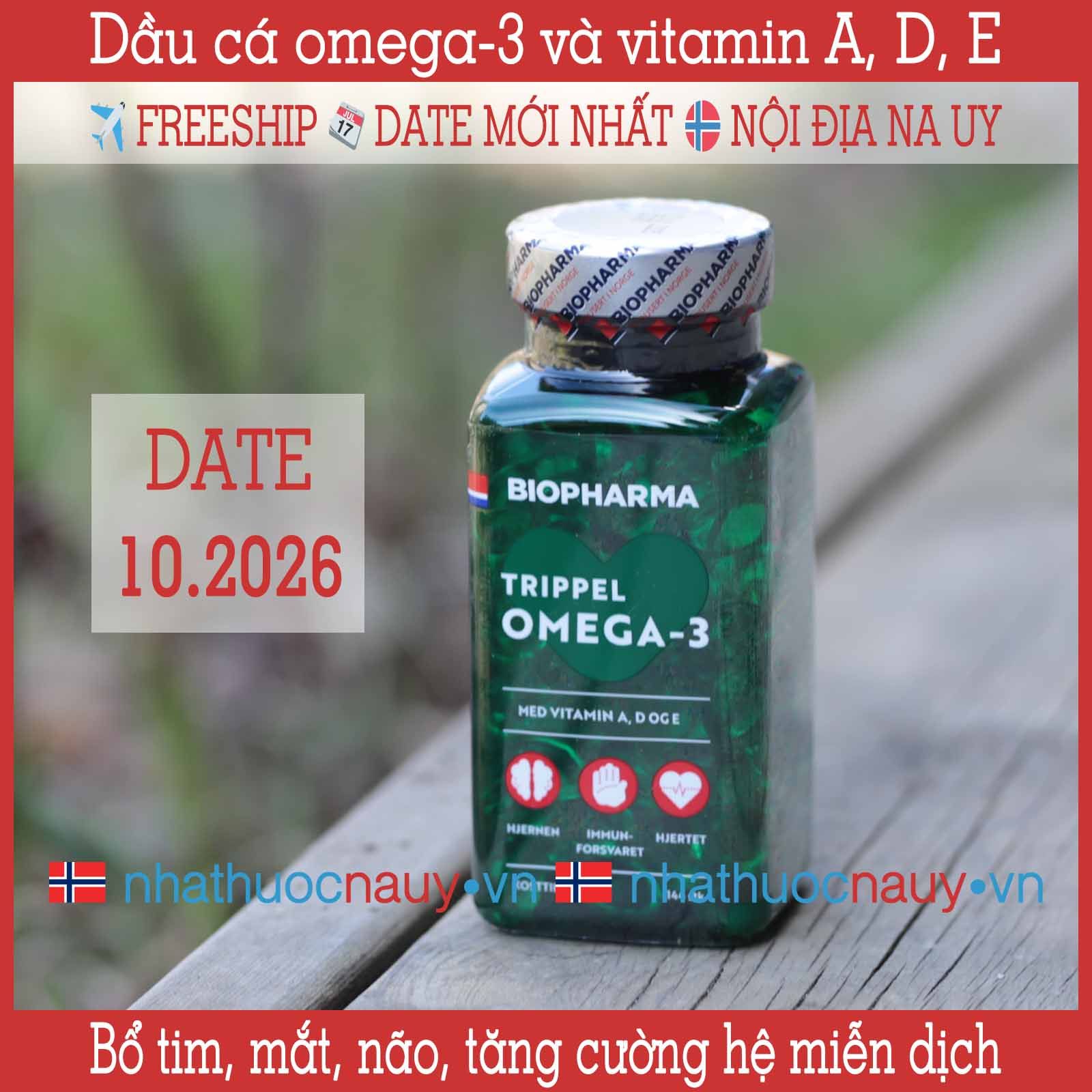 Dầu cá omega-3 và vitamin A, D, E | Biopharma Trippel Omega-3