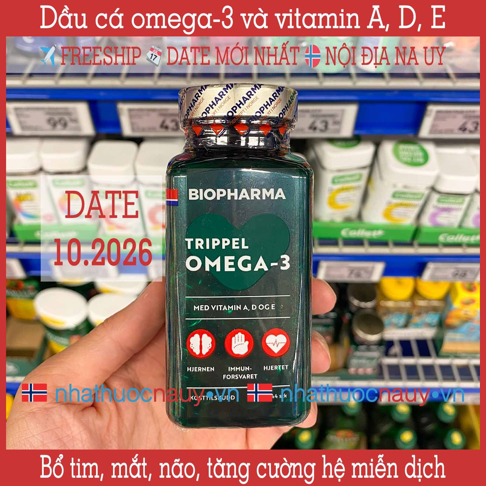 Dầu cá omega-3 và vitamin A, D, E | Biopharma Trippel Omega-3