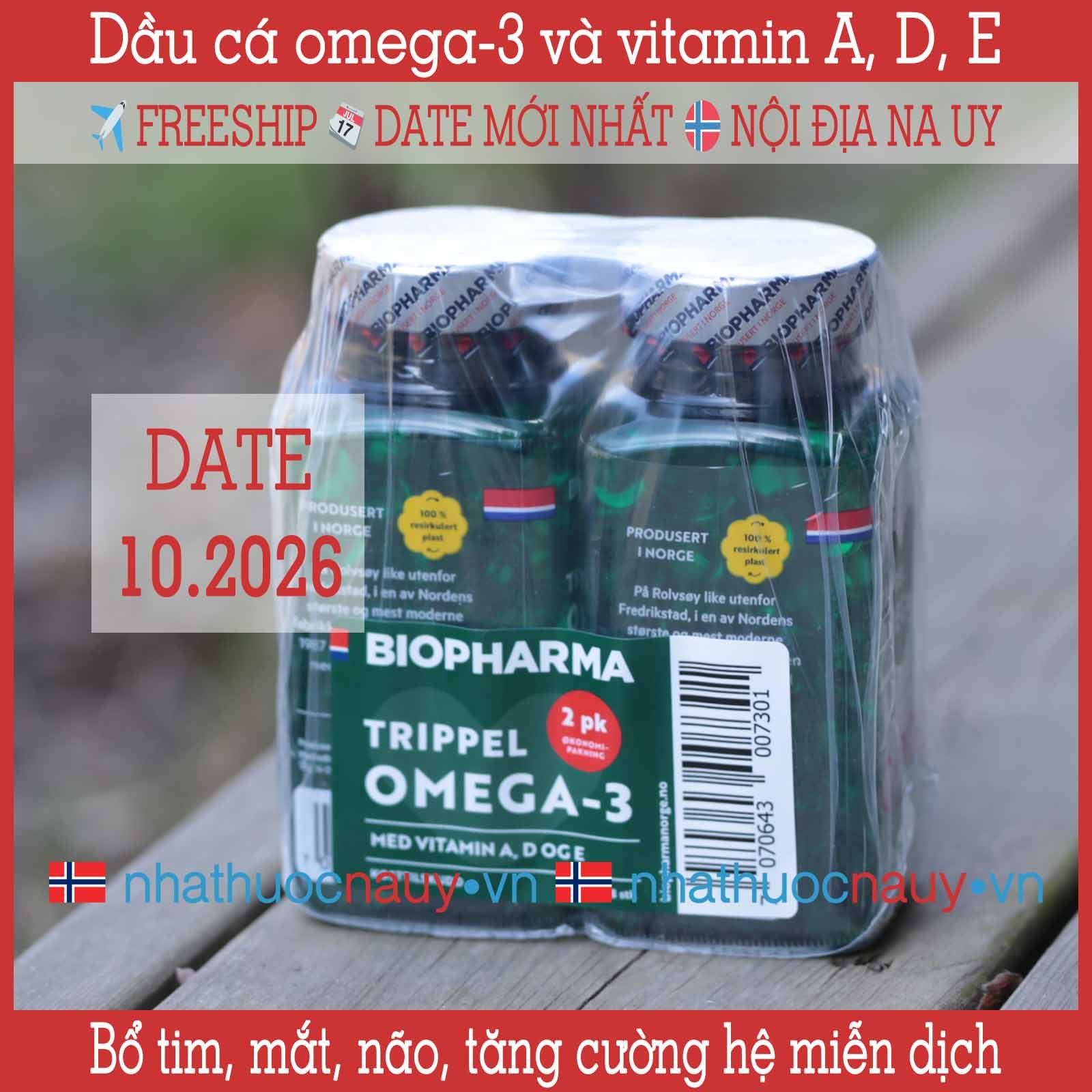 Dầu cá omega-3 và vitamin A, D, E | Biopharma Trippel Omega-3