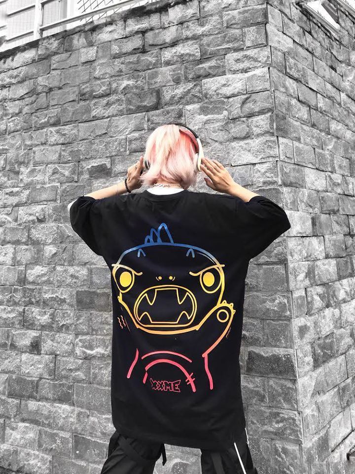Áo Thun Rainbow Angry RAWR Tshirt - BLACK