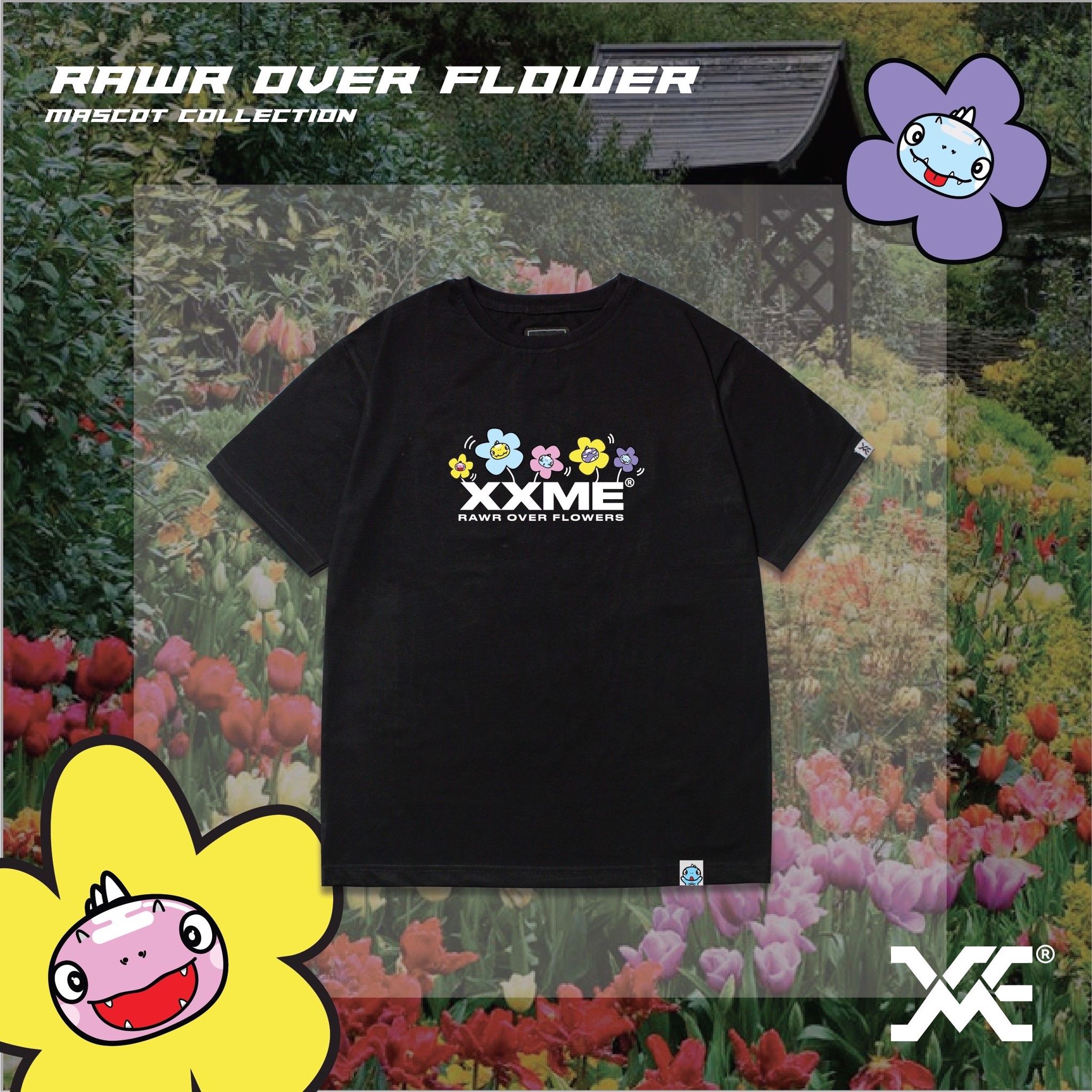 Áo Thun Rawr Over Flower Tshirt - Black
