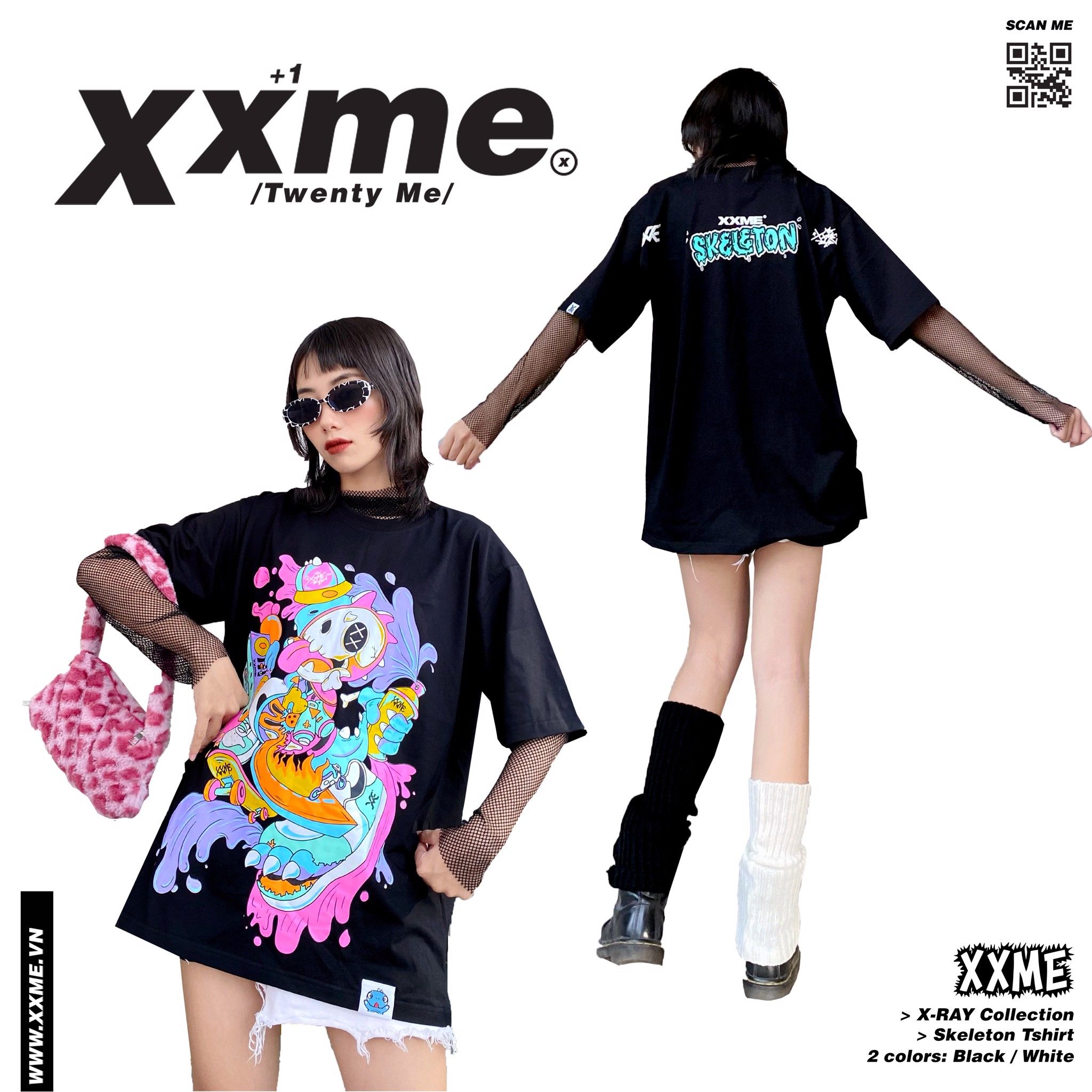 Áo Thun X-RAY RAWR Skeleton Tee - Black