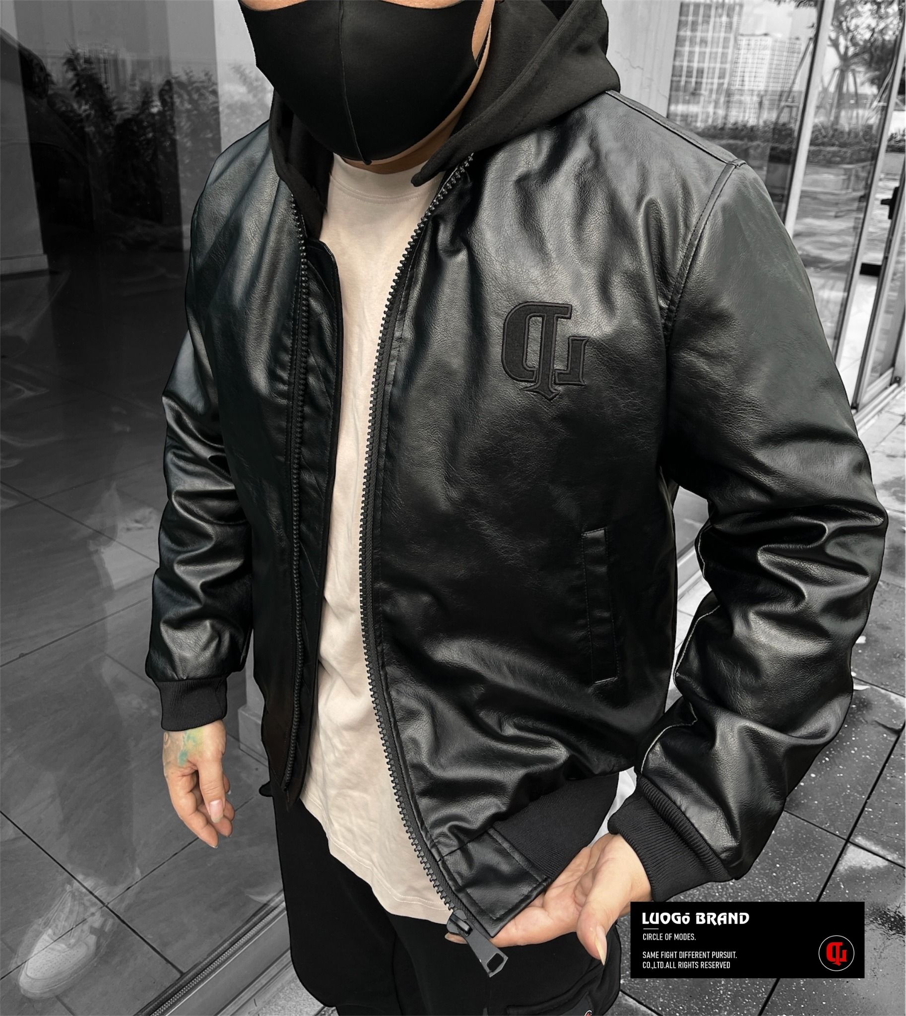  [ BLACK ] PU JACKET MŨ NỈ THÁO RỜI - AK2023/WT2023 