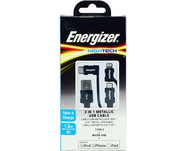 Cáp 3in1 Energizer Metallic C13UBX3CFBK4 - Hàng Apple8