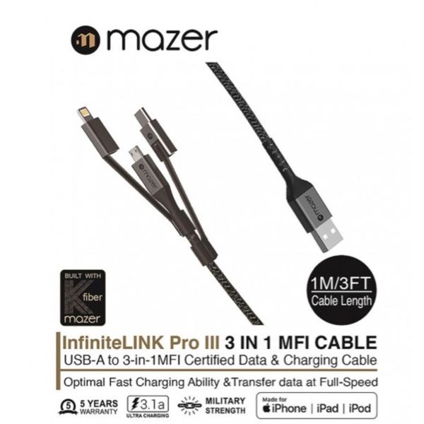 Dây Cáp Mazer Power Link II 3 in 1 USB Fast Charging (1M) – Apple8 Store