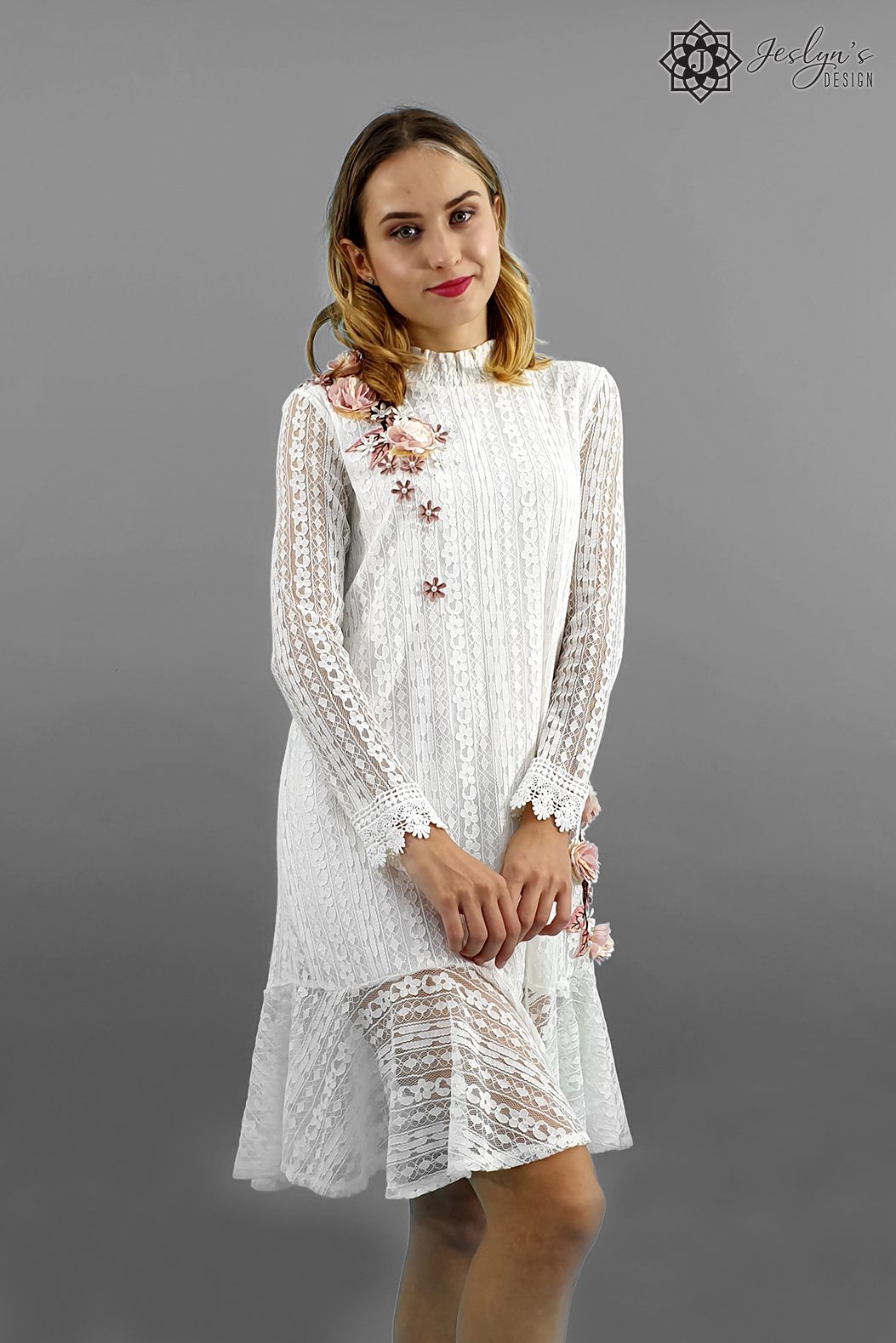 Camellia white lace dress D107J