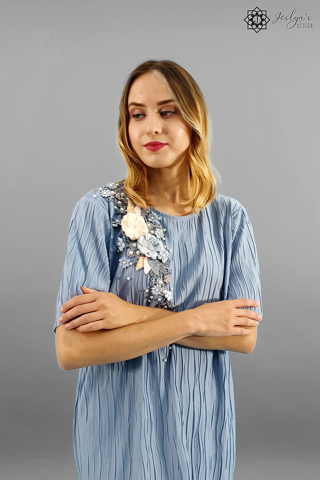 Camellia steel blue maxi dress D140J