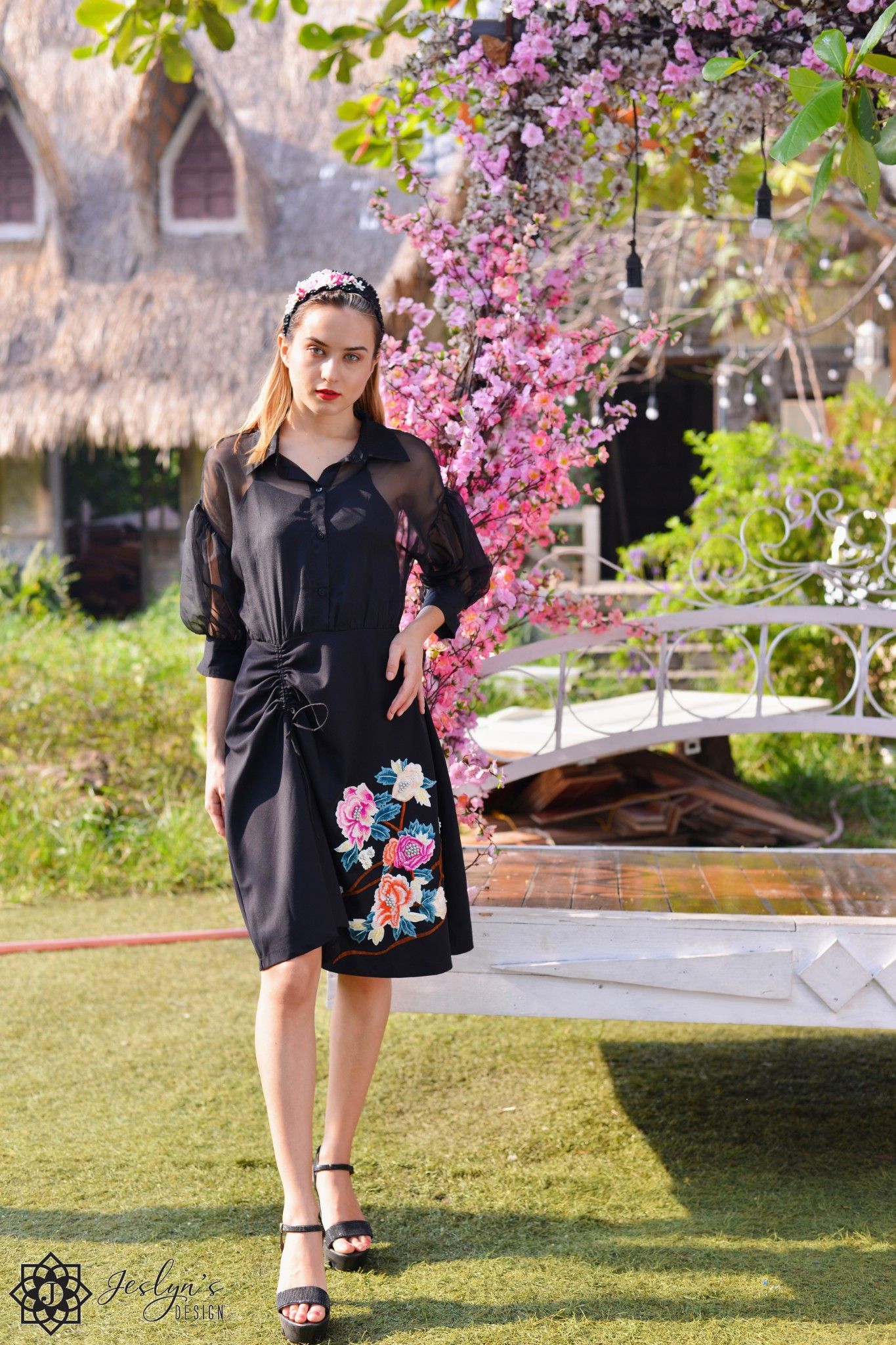 Peony black dress D190J