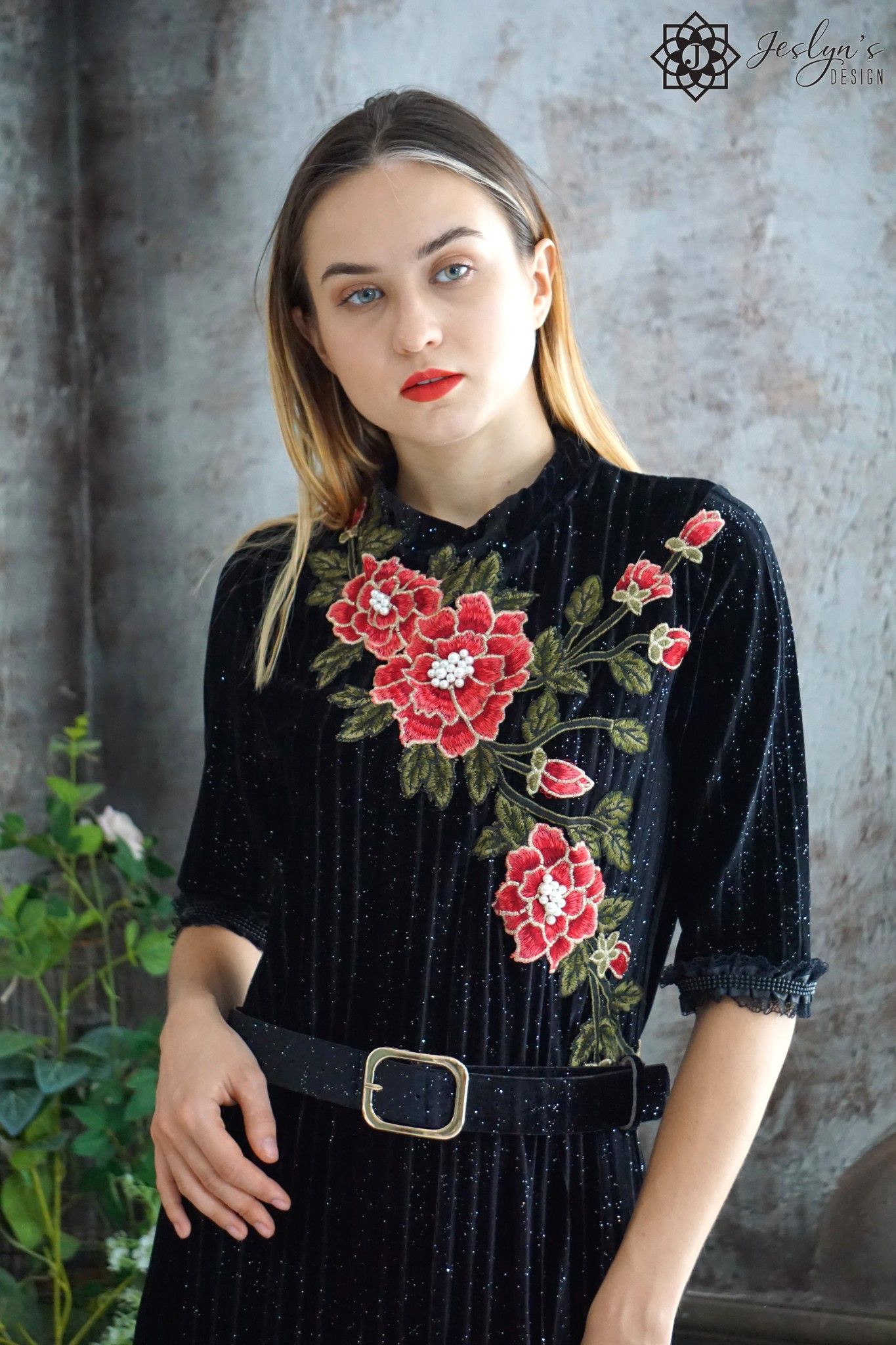 Peony black glitter dress D258J