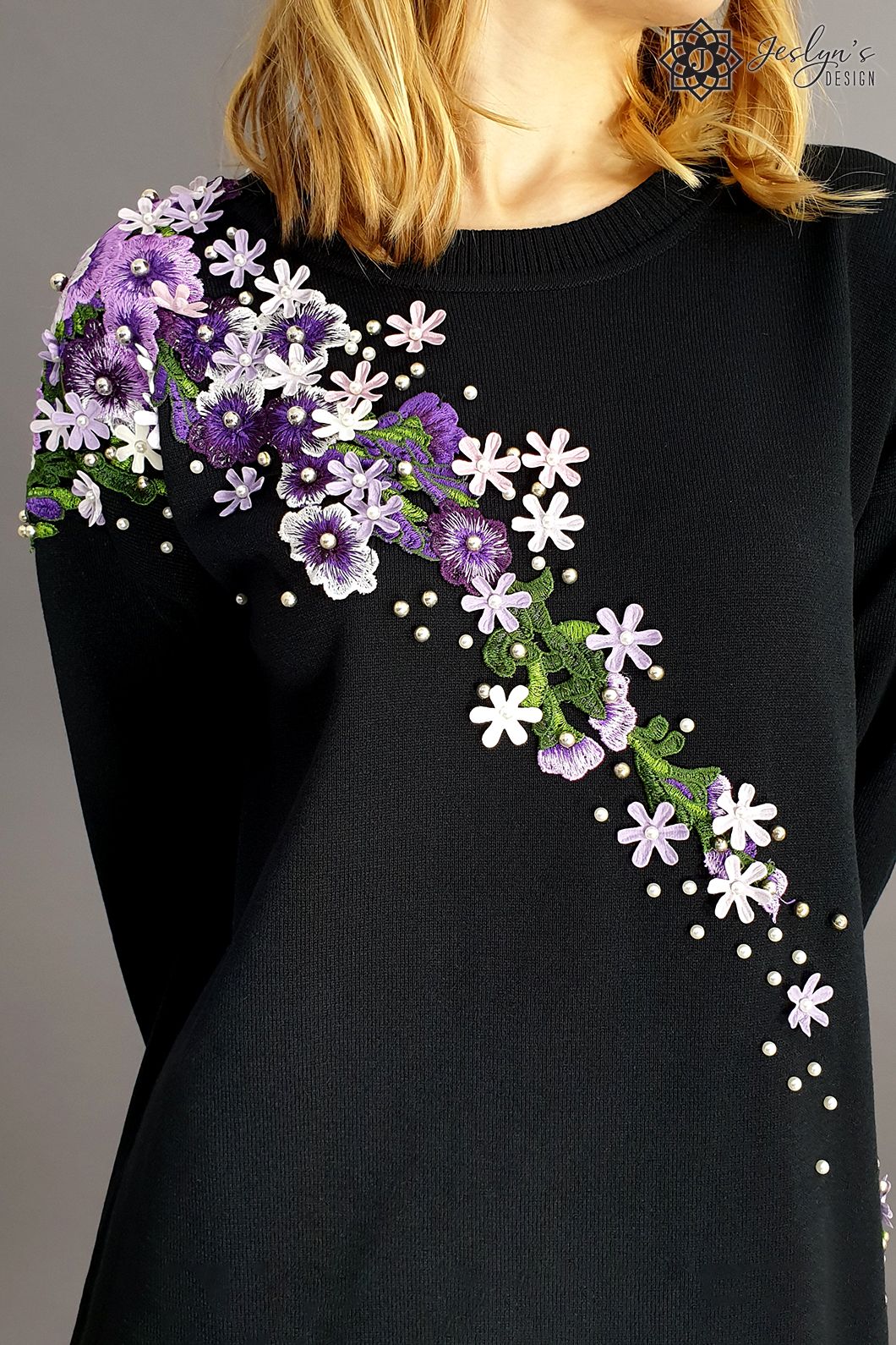 Purple prunus black dress D40J