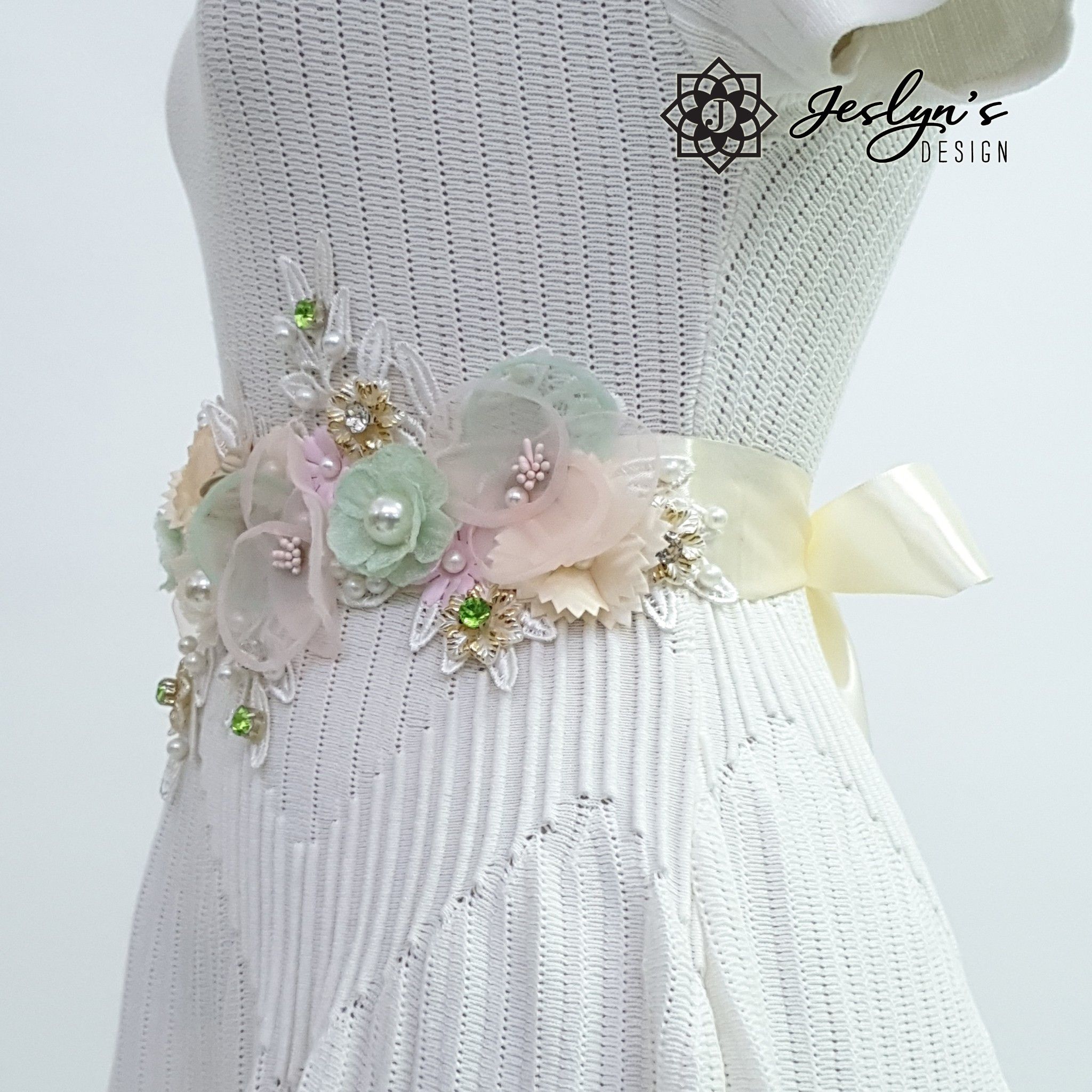 Pink and Green Flower Sash - FS06