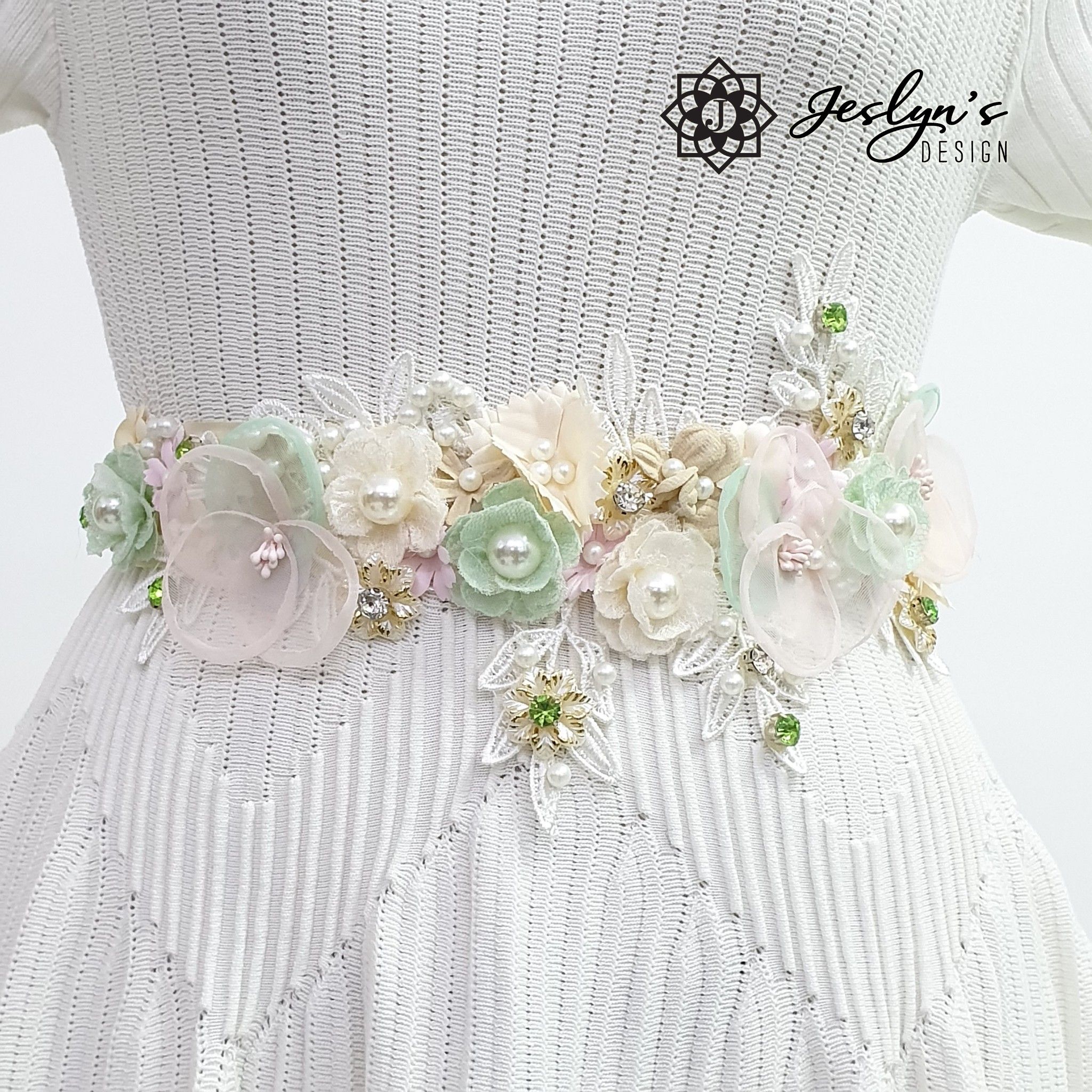 Pink and Green Flower Sash - FS06