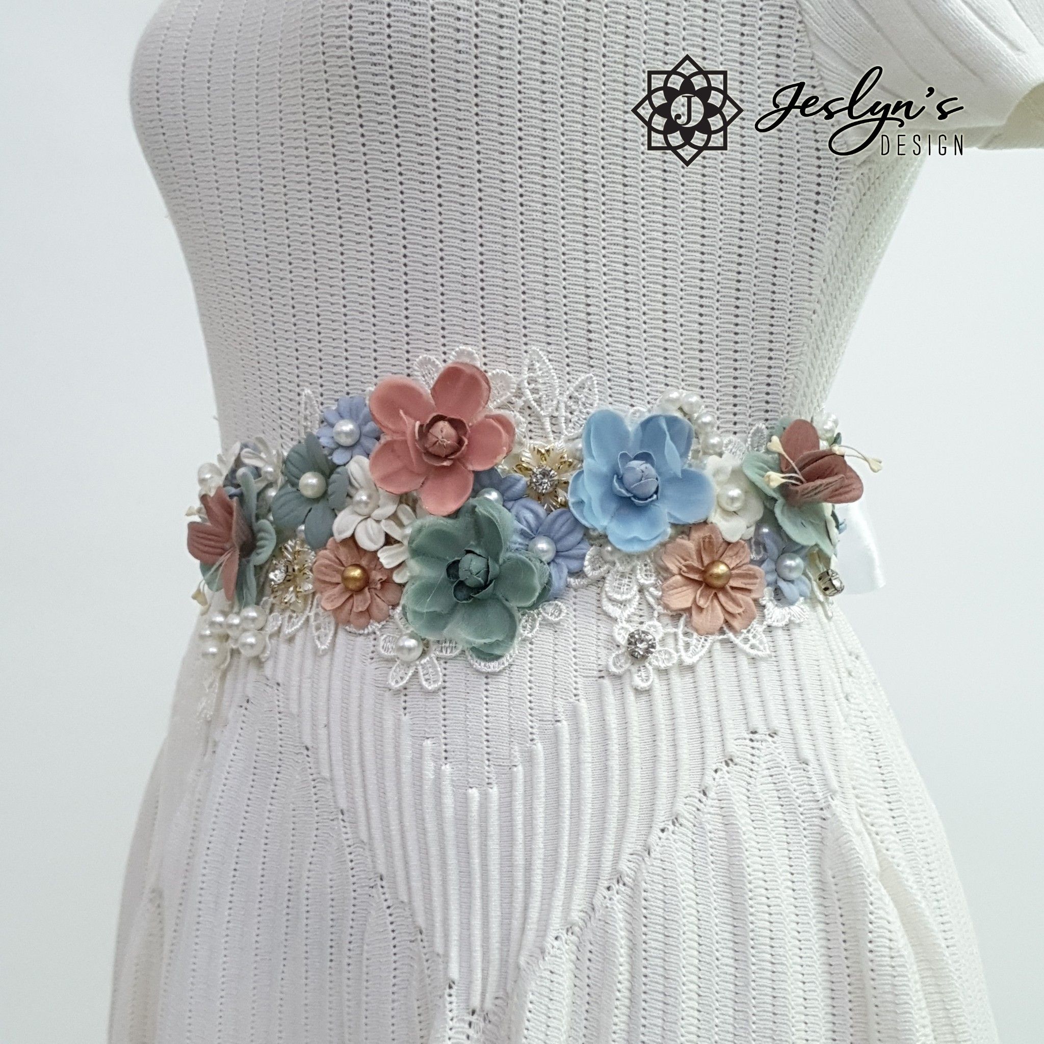 Pink, Green and Blue Flower Sash - FS08