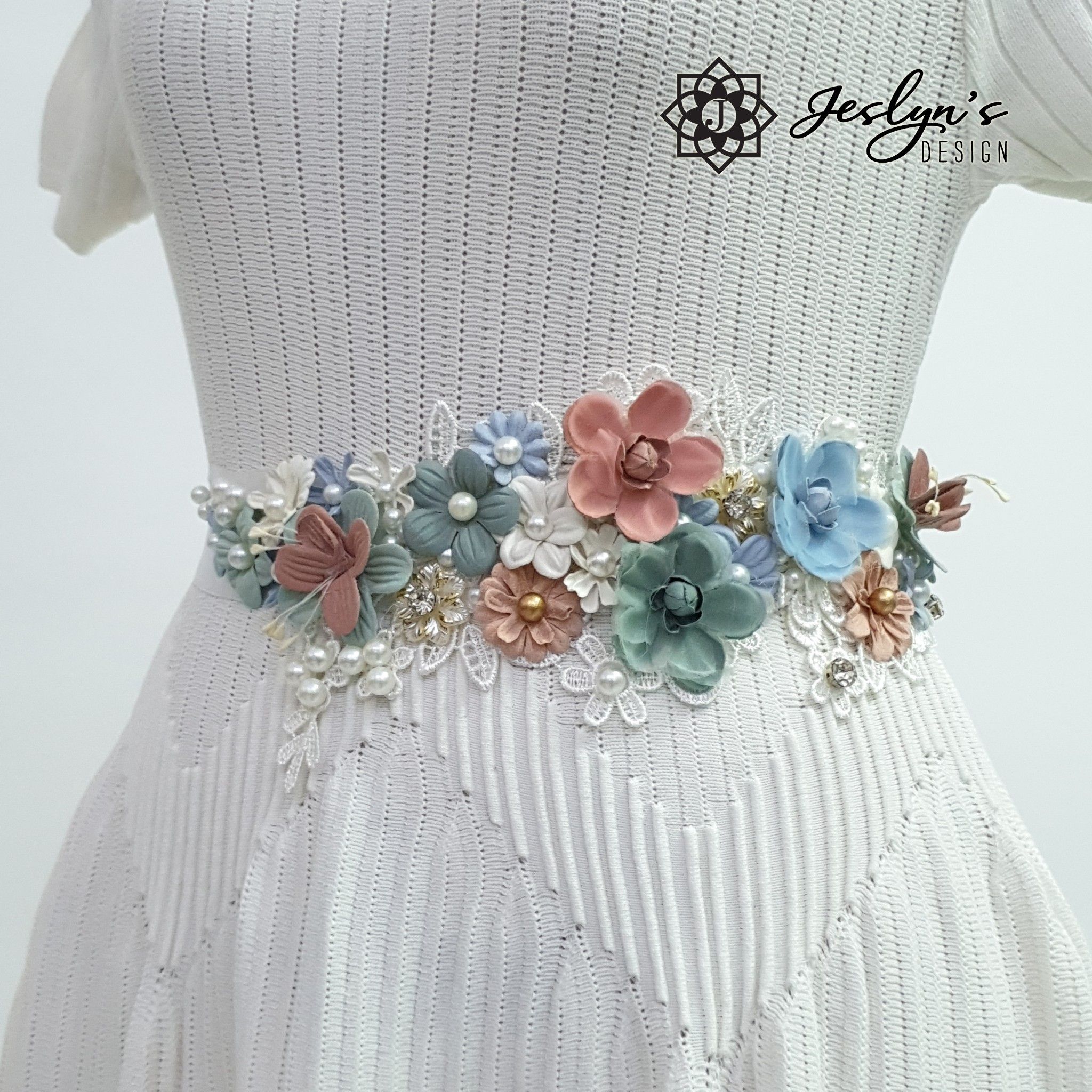 Pink, Green and Blue Flower Sash - FS08