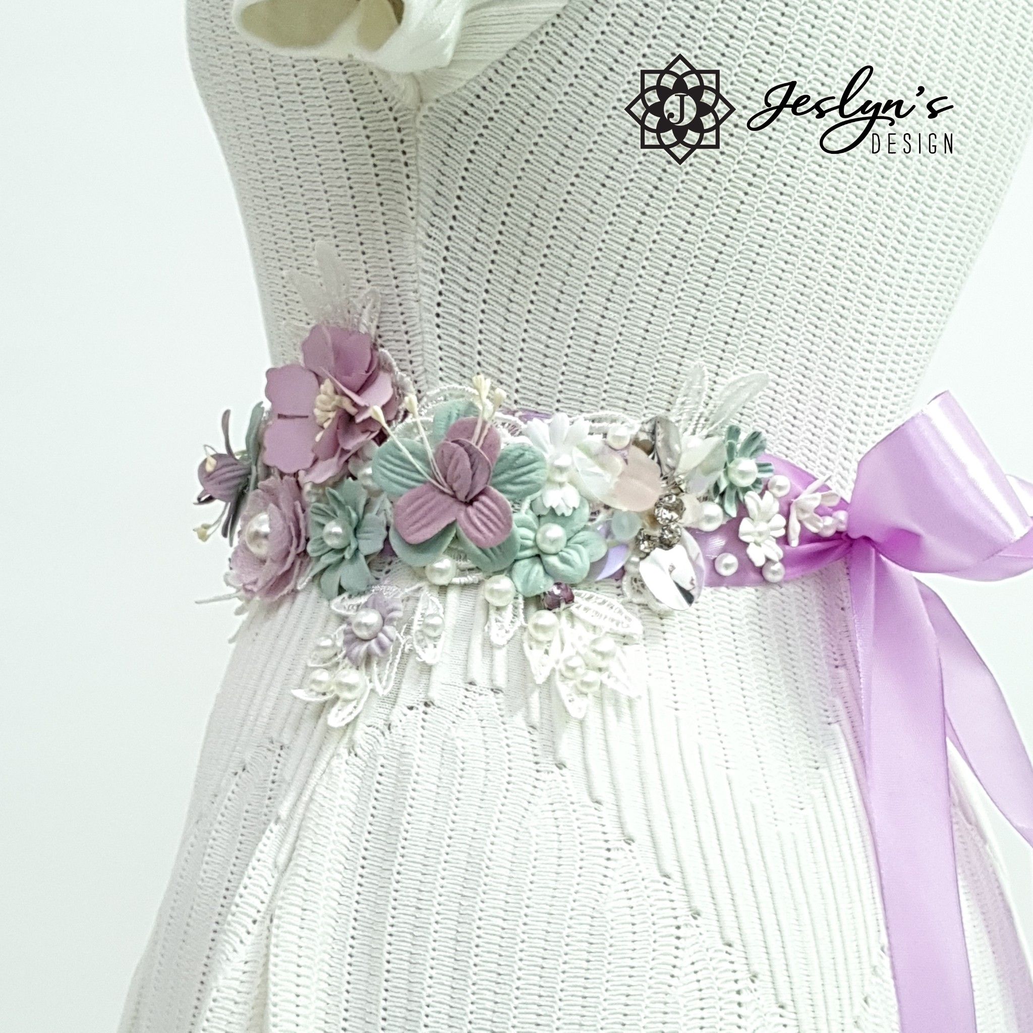 Purple and Green Flower Sash - FS12