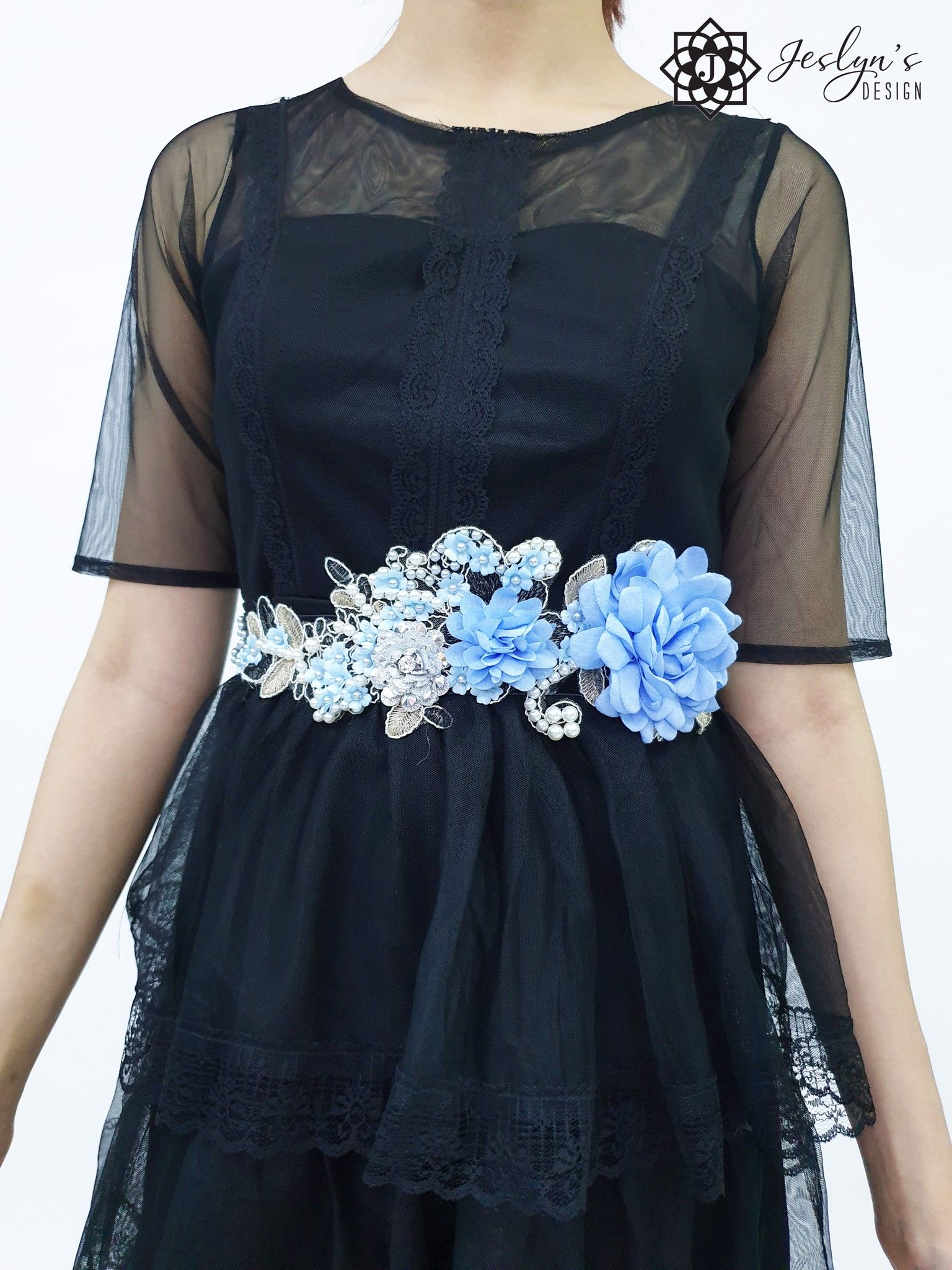 Peony blue Flower Sash-FS66