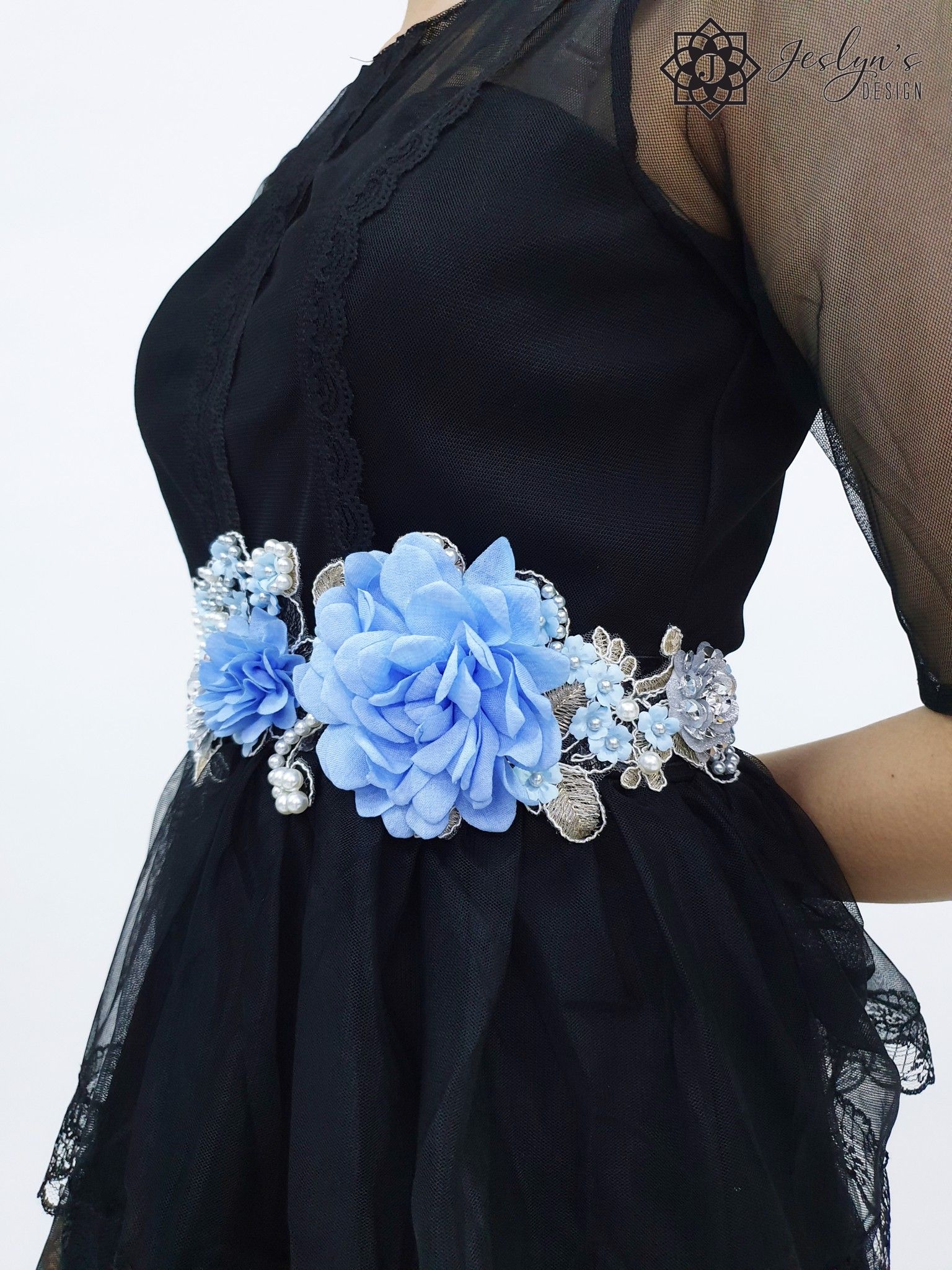 Peony blue Flower Sash-FS66