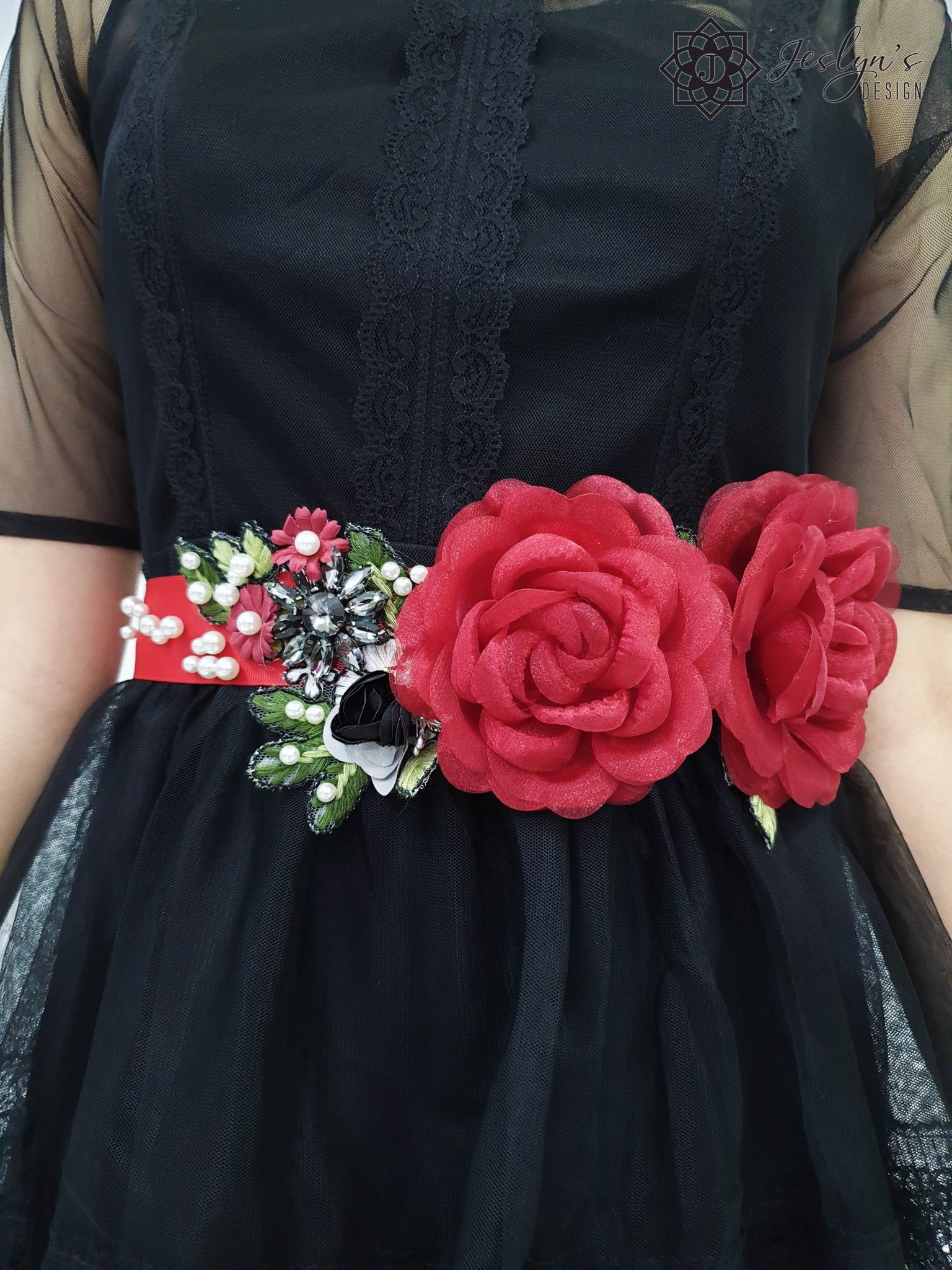 Rose red Flower Sash-FS69