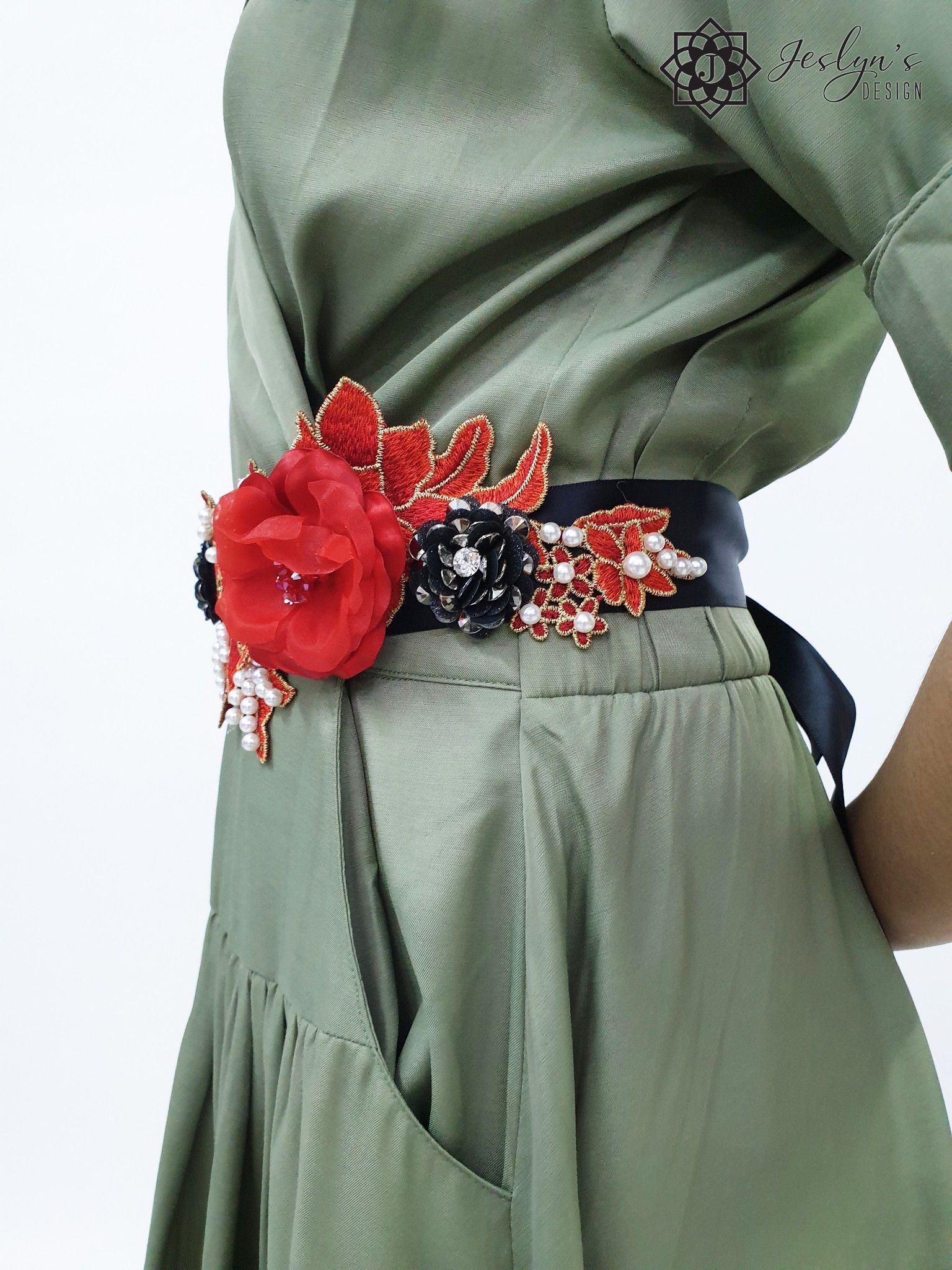 Japanese camellia red Flower Sash FS72