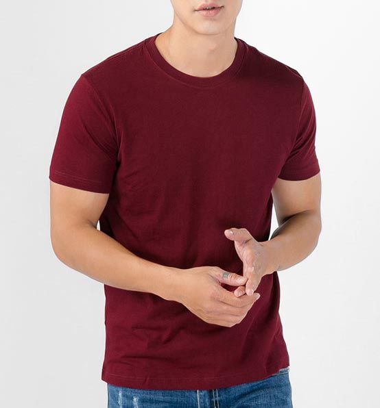 Áo thun trơn nam cotton 100% màu đỏ đô