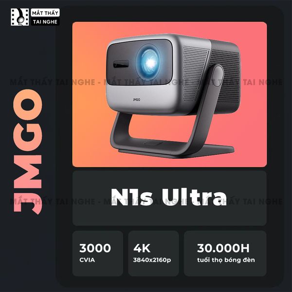 JMGO N1s Ultra - Máy chiếu thông minh Laser thế hệ mới nhất, tích hợp hệ điều hành Android, độ phân giải chuẩn 4K UHD 3840x2160p , độ sáng 4.500 Ansi lumens, chip xử lý MT9 thế hệ mới siêu mạnh và loa tích hợp Dynaudio