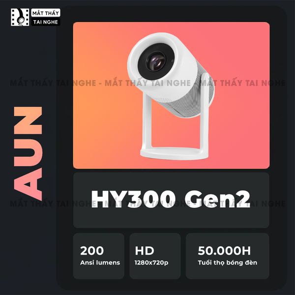 AUN HY300 Gen2 - Máy chiếu mini giá rẻ, độ phân giải thực HD 720p, độ sáng 200 ansi lumens, tích hợp Android và tính năng Auto keystone chỉnh nghiêng tự động, kết nối điện thoại linh hoạt