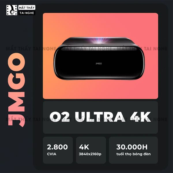 JMGO O2 Ultra 4K - Máy chiếu siêu gần thông minh tích hợp Hệ điều hành, độ phân giải 4K UHD 3840x2160p , độ sáng 4500 Ansi lumens, chip xử lý Mediatek 9679 siêu mạnh