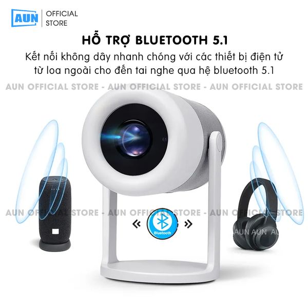 AUN HY300 Gen2 - Máy chiếu mini giá rẻ, độ phân giải thực HD 720p, độ sáng 200 ansi lumens, tích hợp Android và tính năng Auto keystone chỉnh nghiêng tự động, kết nối điện thoại linh hoạt