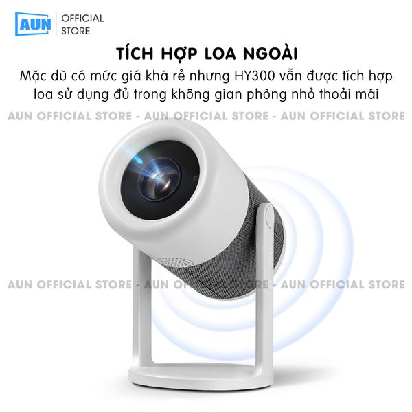 AUN HY300 Gen2 - Máy chiếu mini giá rẻ, độ phân giải thực HD 720p, độ sáng 200 ansi lumens, tích hợp Android và tính năng Auto keystone chỉnh nghiêng tự động, kết nối điện thoại linh hoạt