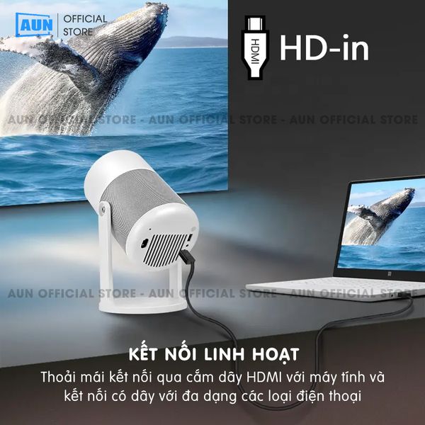 AUN HY300 Gen2 - Máy chiếu mini giá rẻ, độ phân giải thực HD 720p, độ sáng 200 ansi lumens, tích hợp Android và tính năng Auto keystone chỉnh nghiêng tự động, kết nối điện thoại linh hoạt